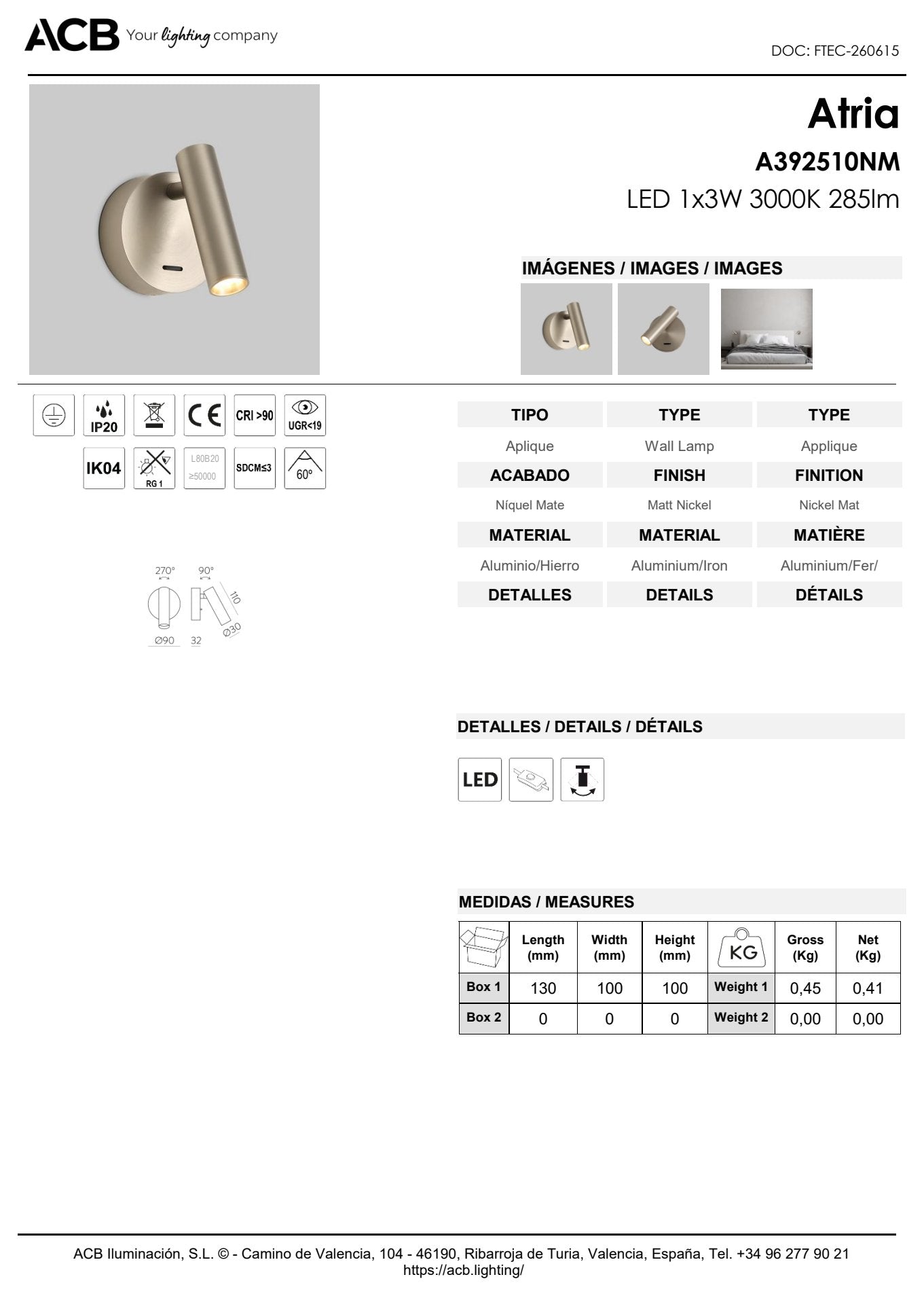 Scheda tecnica Atria - ACB