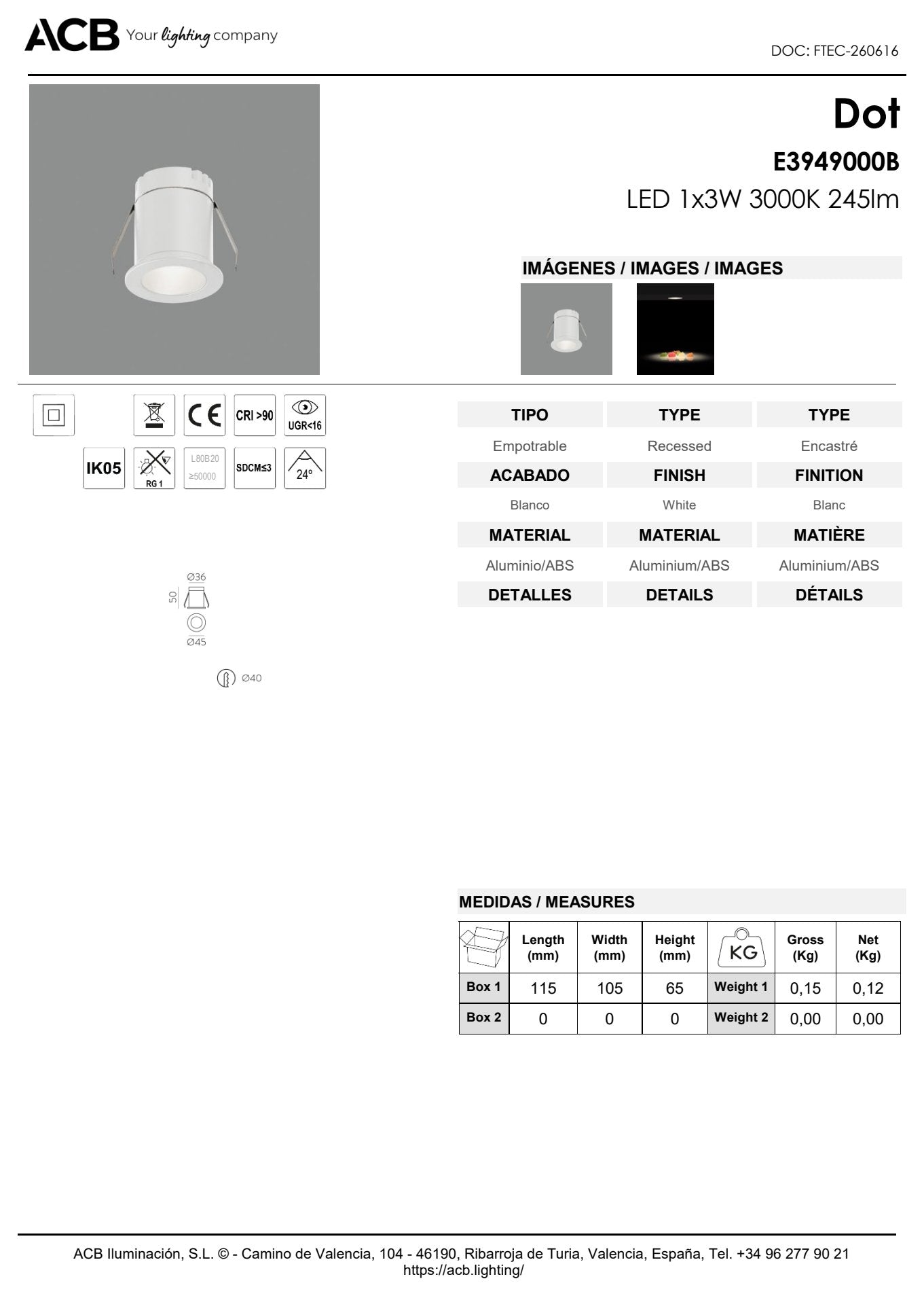 Scheda tecnica Dot - ACB