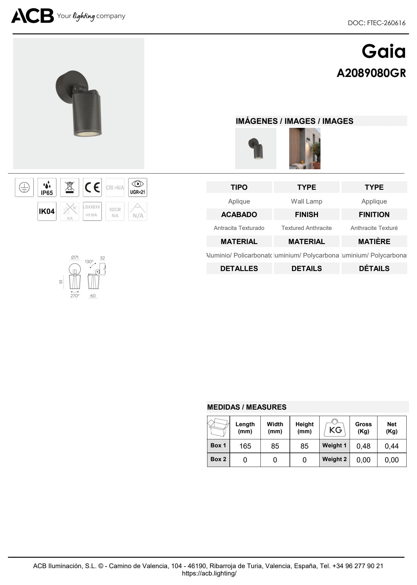 Scheda tecnica Gaia - ACB