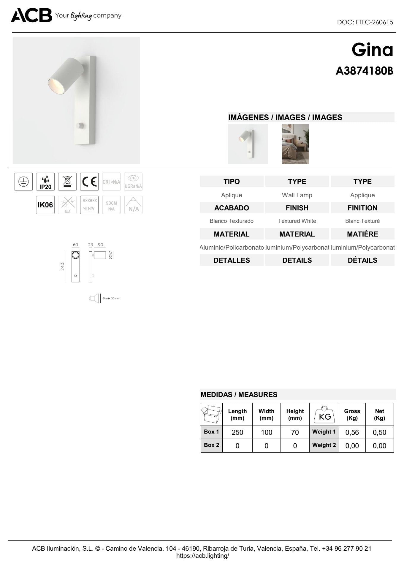 Scheda tecnica Gina - ACB