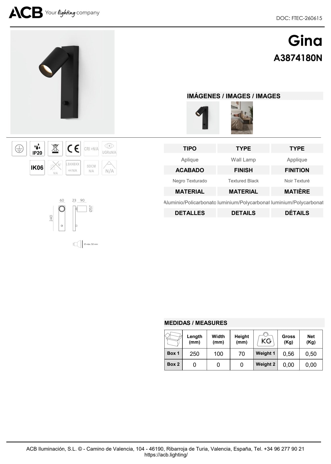 Scheda tecnica Gina - ACB