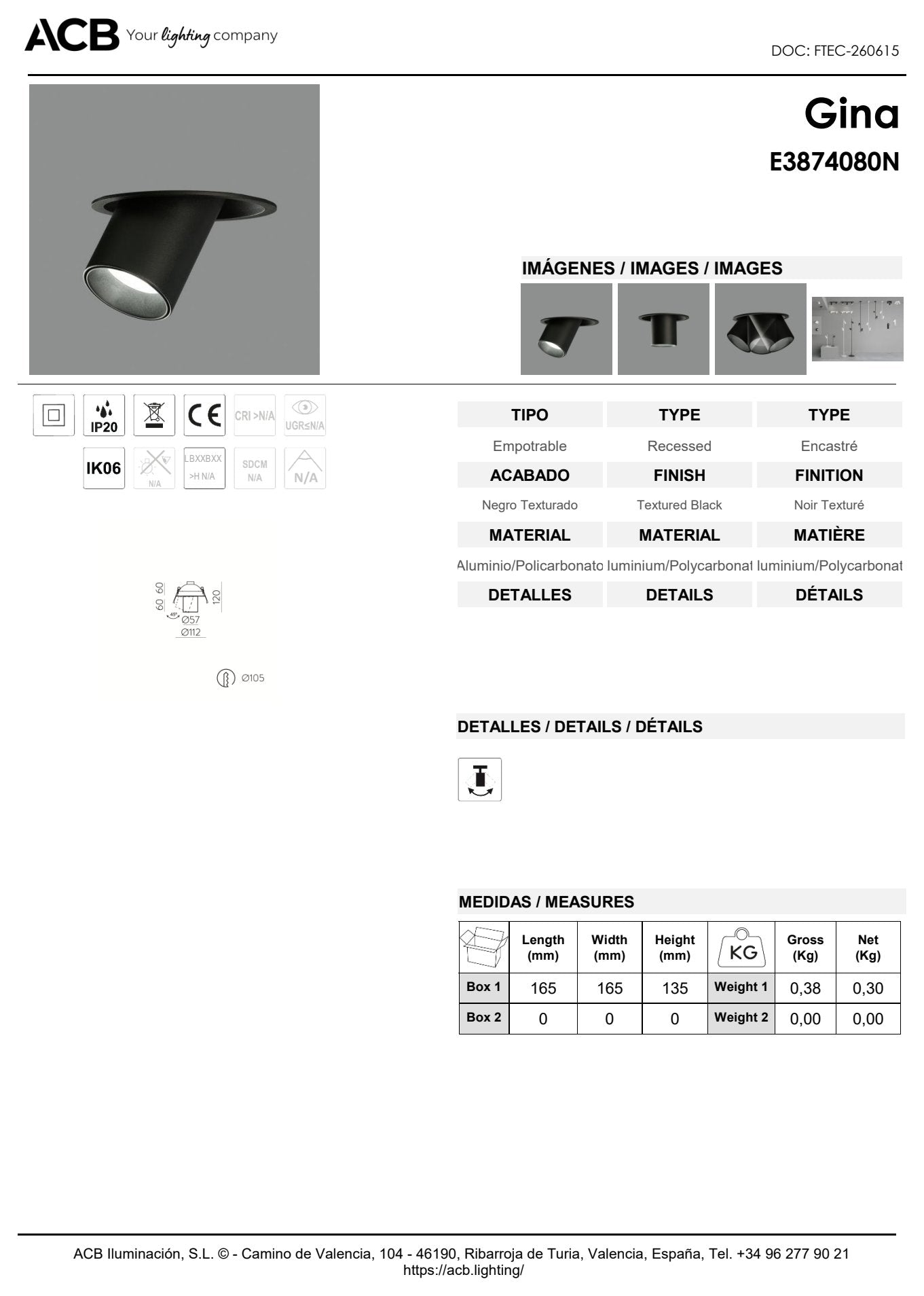 Scheda tecnica Gina - ACB