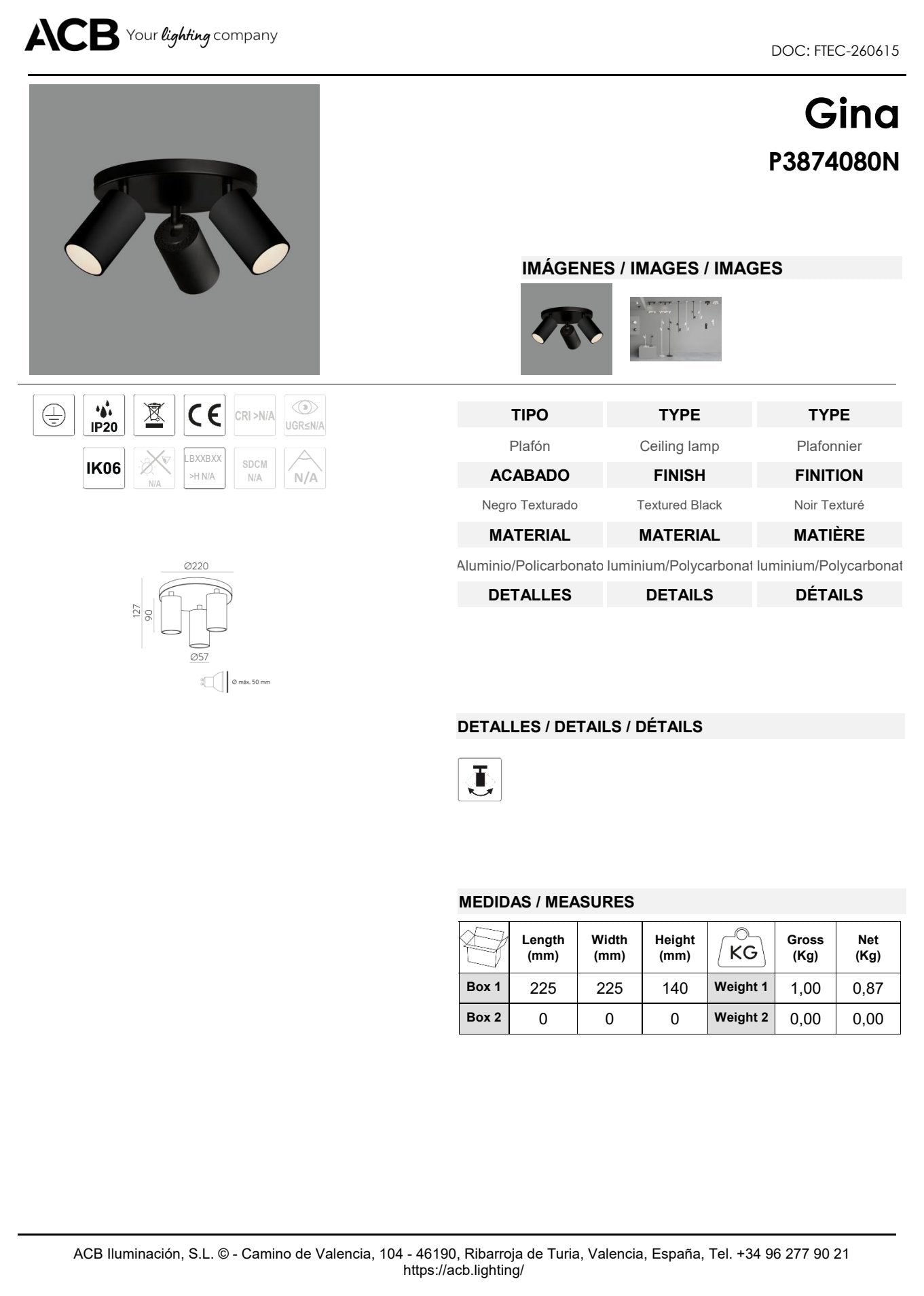 Scheda tecnica Gina - ACB