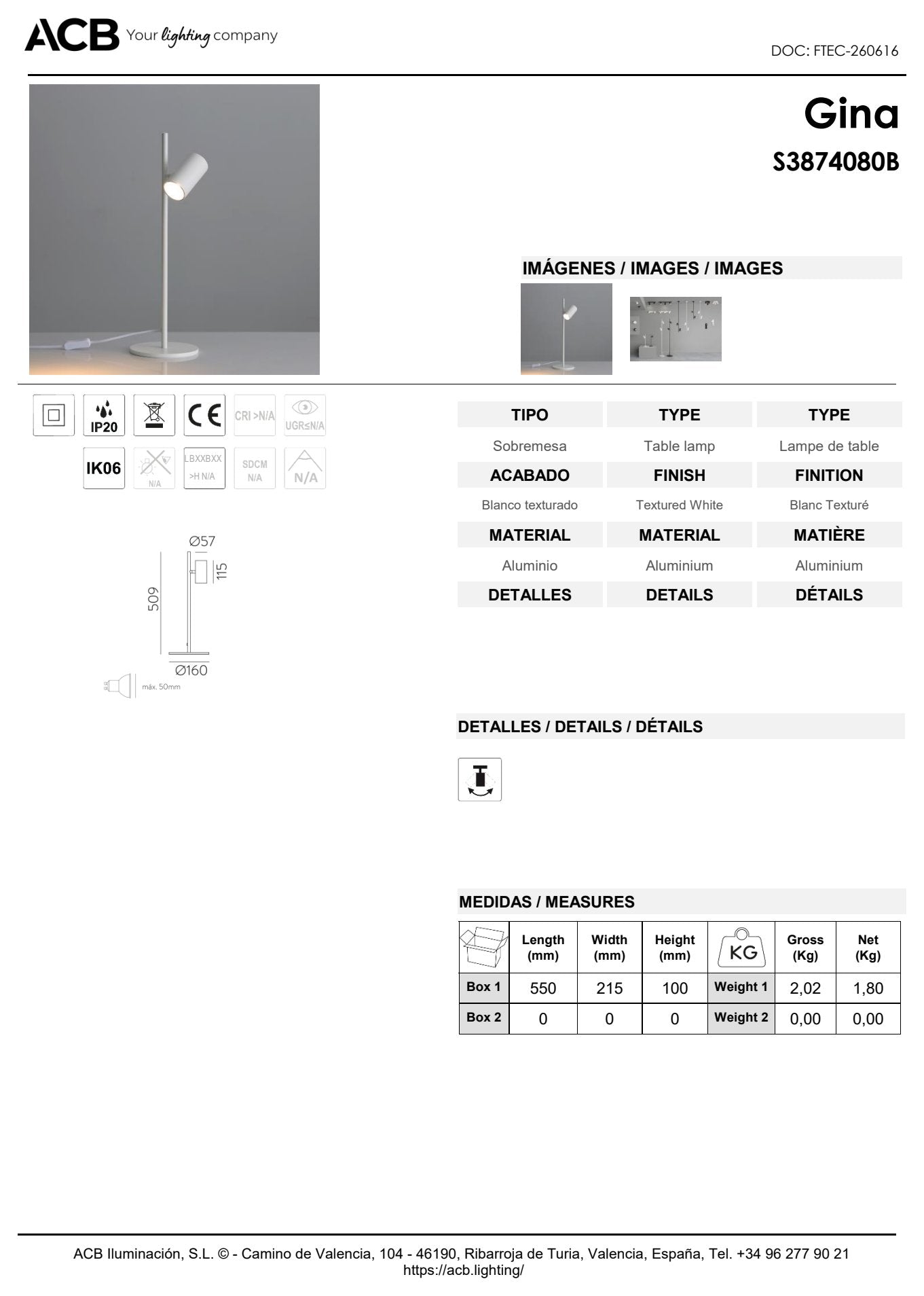 Scheda tecnica Gina - ACB