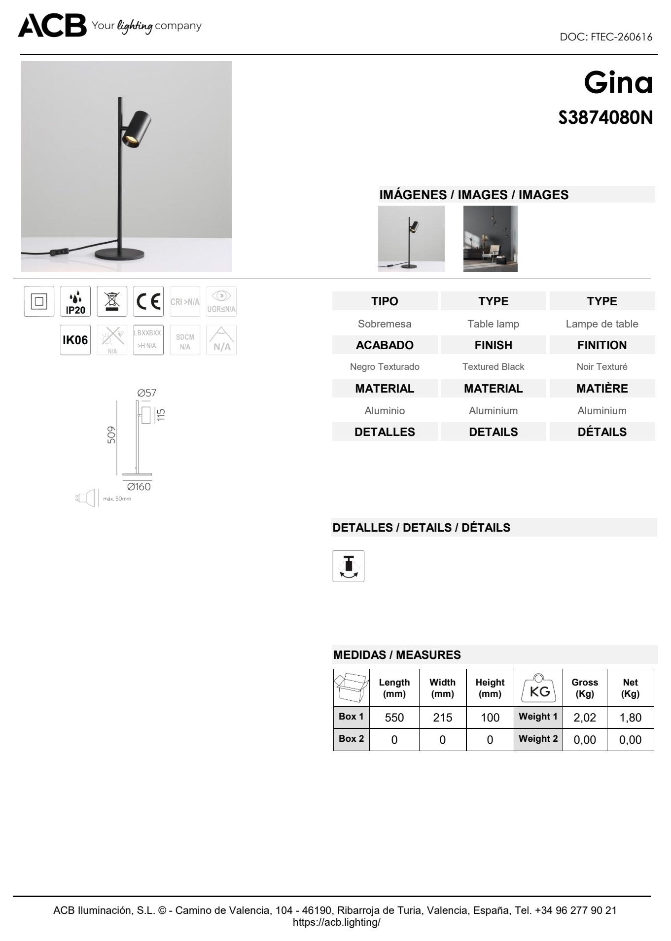 Scheda tecnica Gina - ACB