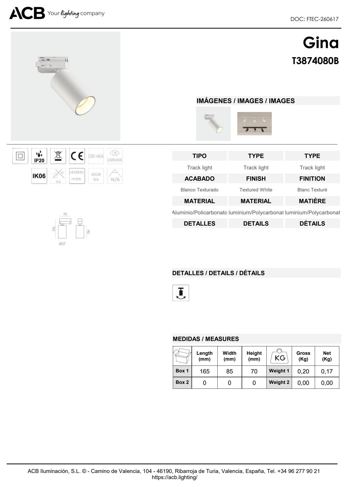 Scheda tecnica Gina - ACB