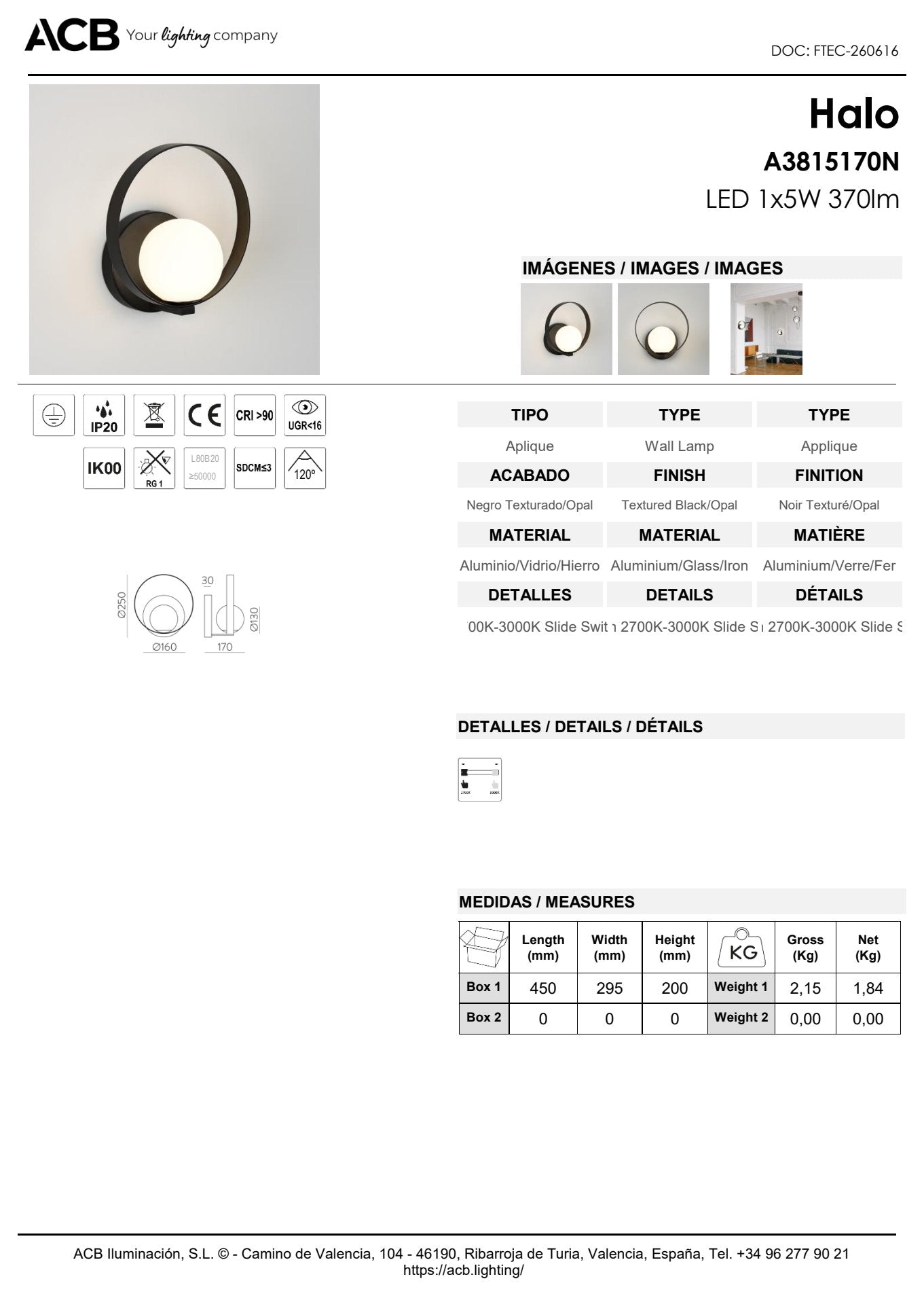 Scheda tecnica Halo - ACB