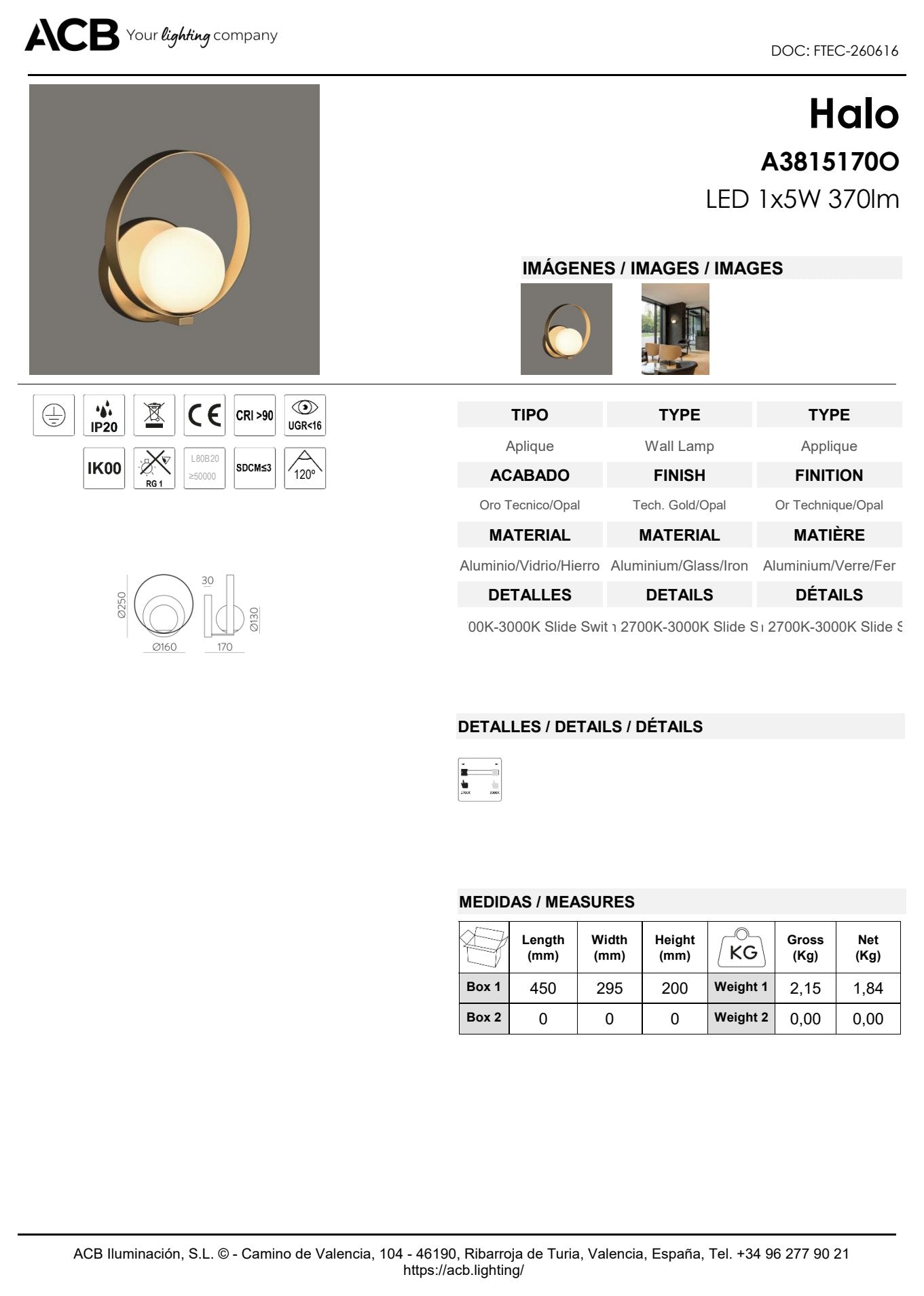 Scheda tecnica Halo - ACB