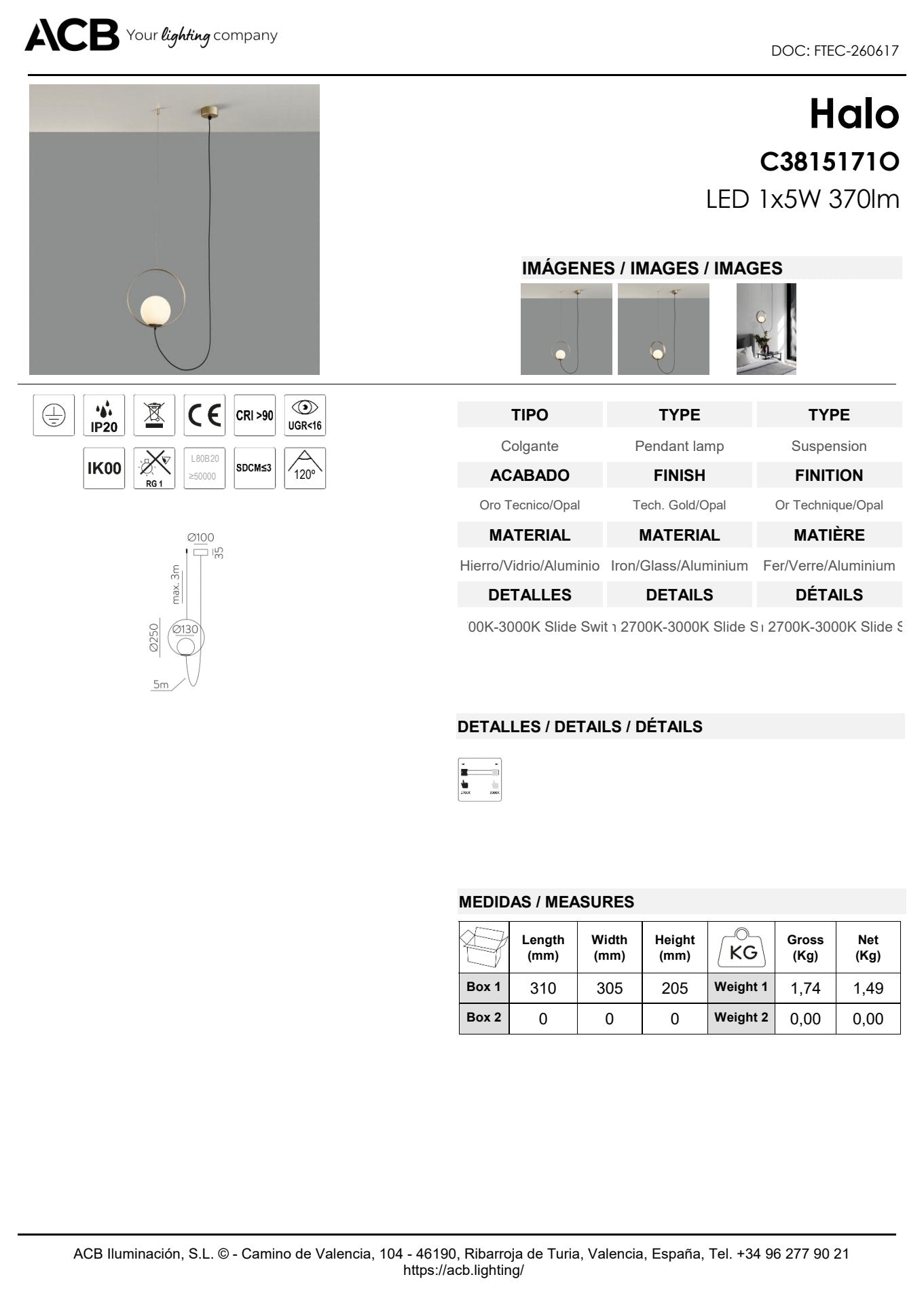 Scheda tecnica Halo - ACB