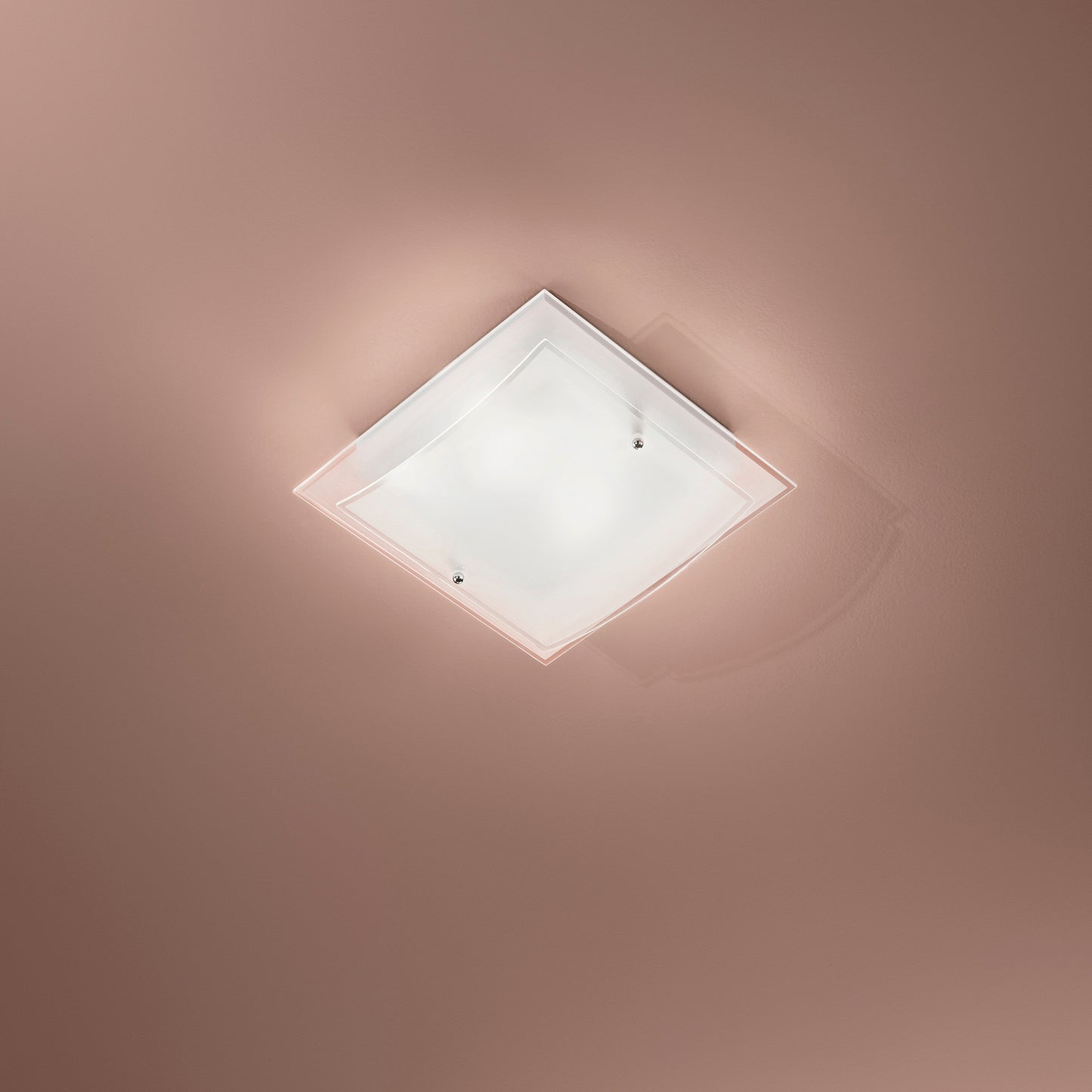 Plafoniera DRITTA CURVA in vetro bianco 40x40 cm.