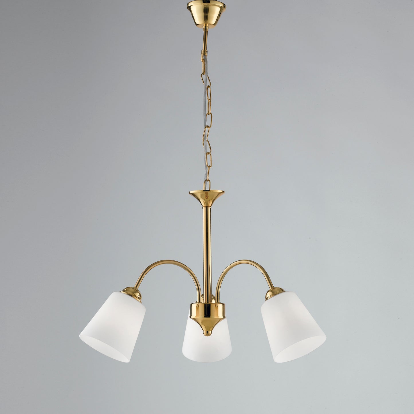 Lampadario 1162 in metallo oro con tre diffusori in vetro