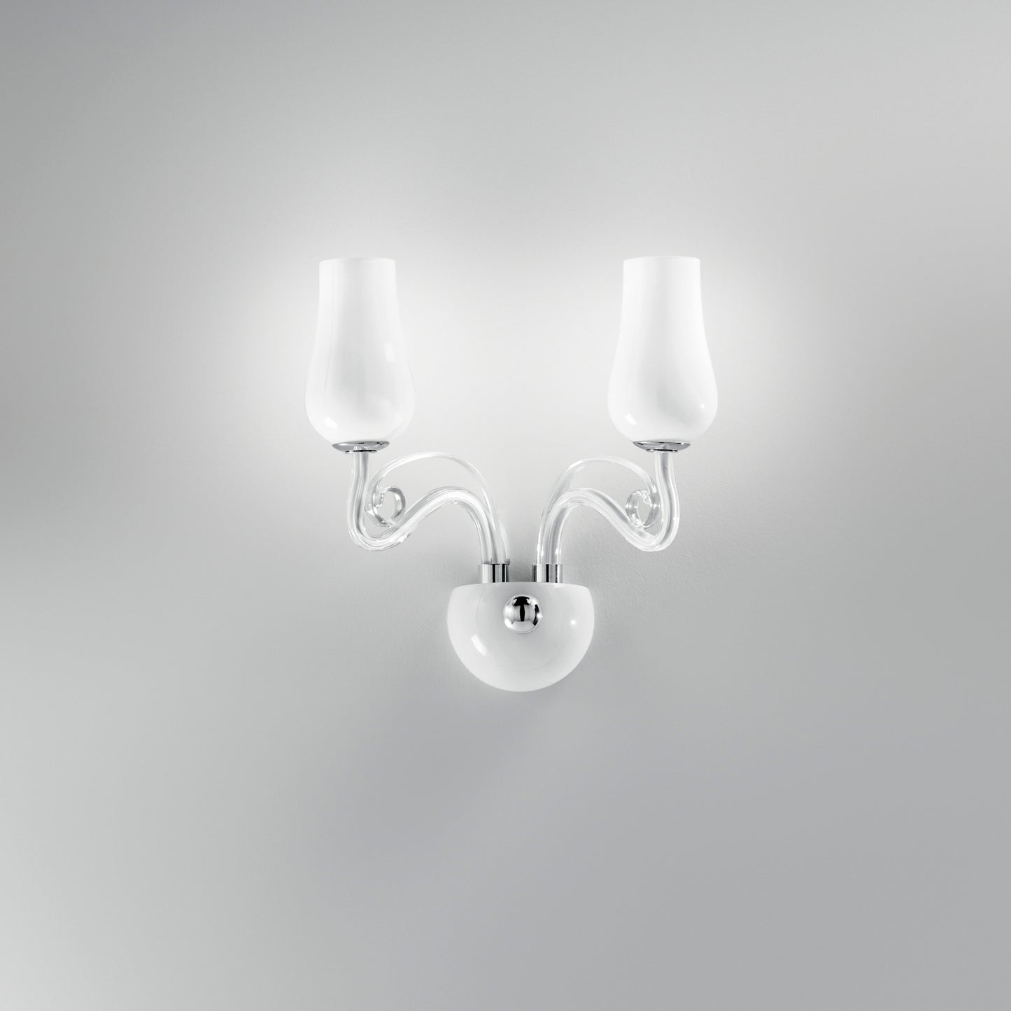 Applique ANGEL in vetro bianco a due luci con dettagli cromati e trasparenti
