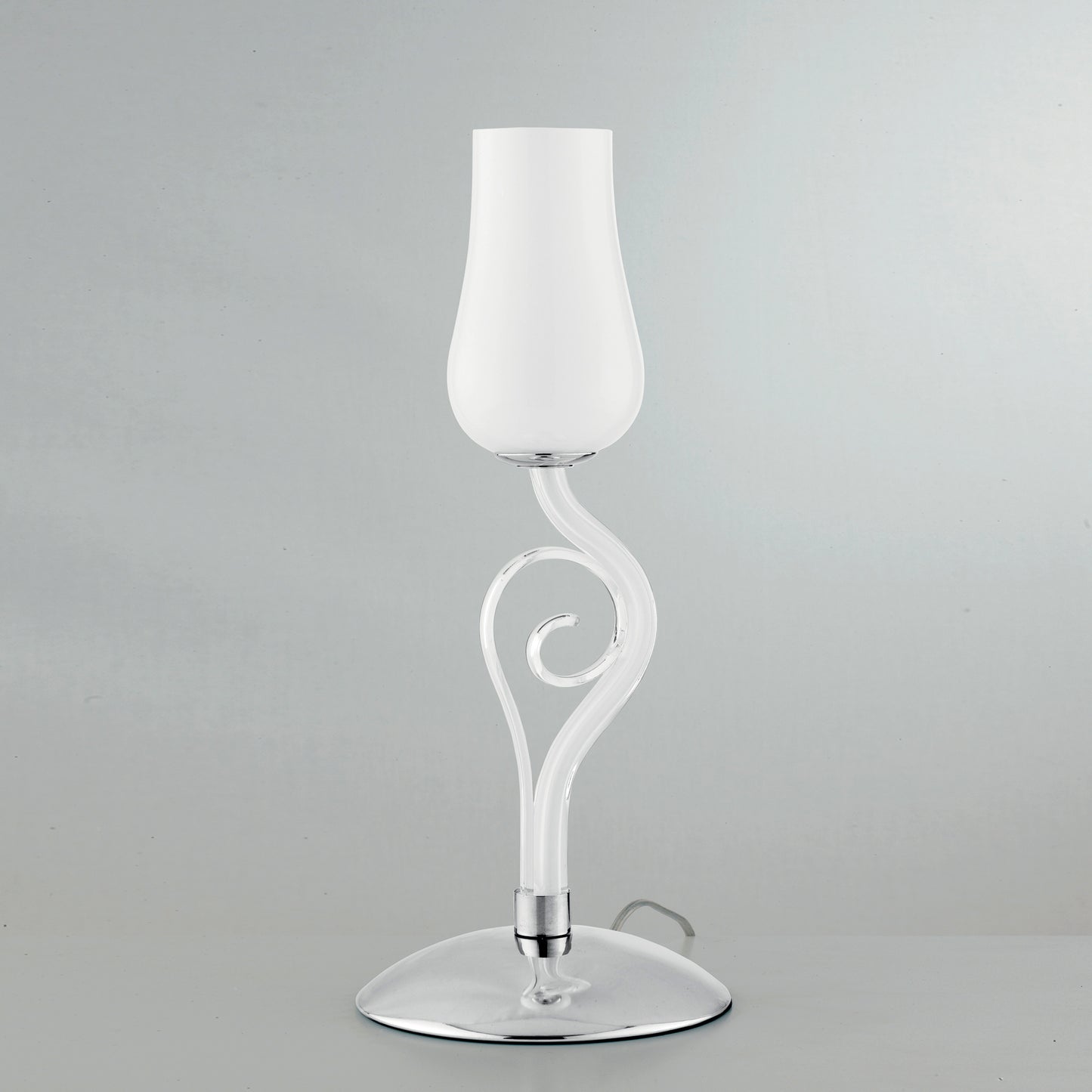 Lampada da tavolo ANGEL in vetro bianco con dettagli cromati e trasparenti 43cm, 18 cm. Ø.