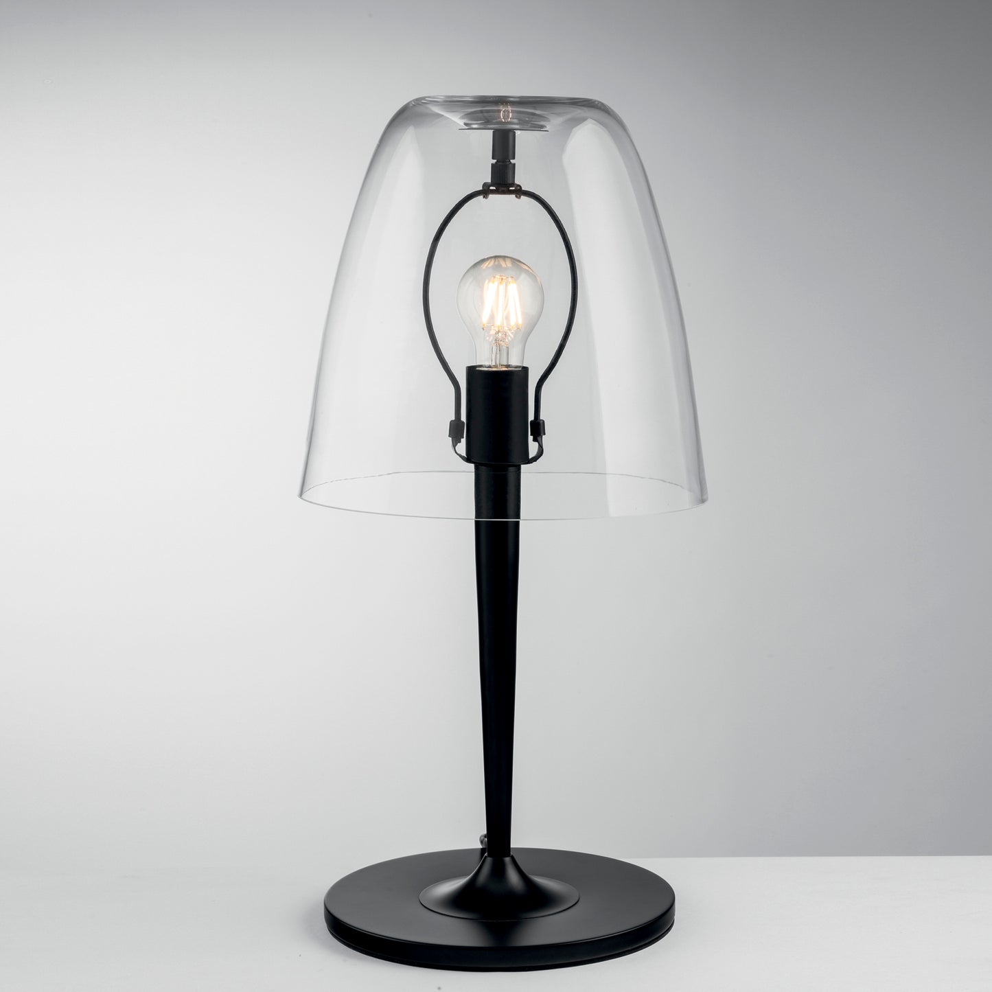 Lampada da tavolo ARES in metallo nero e diffusore vetro trasparente 56 cm, 24cm Ø.