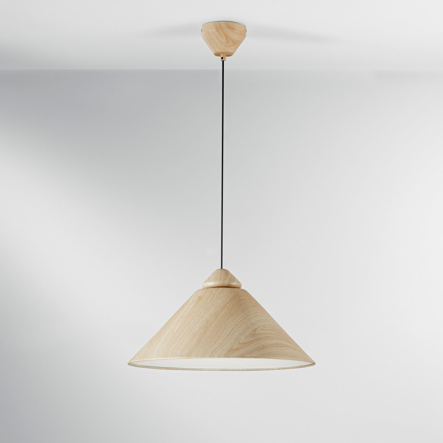 Sospensione BIGBANG con diffusore a cono in metallo legno chiaro