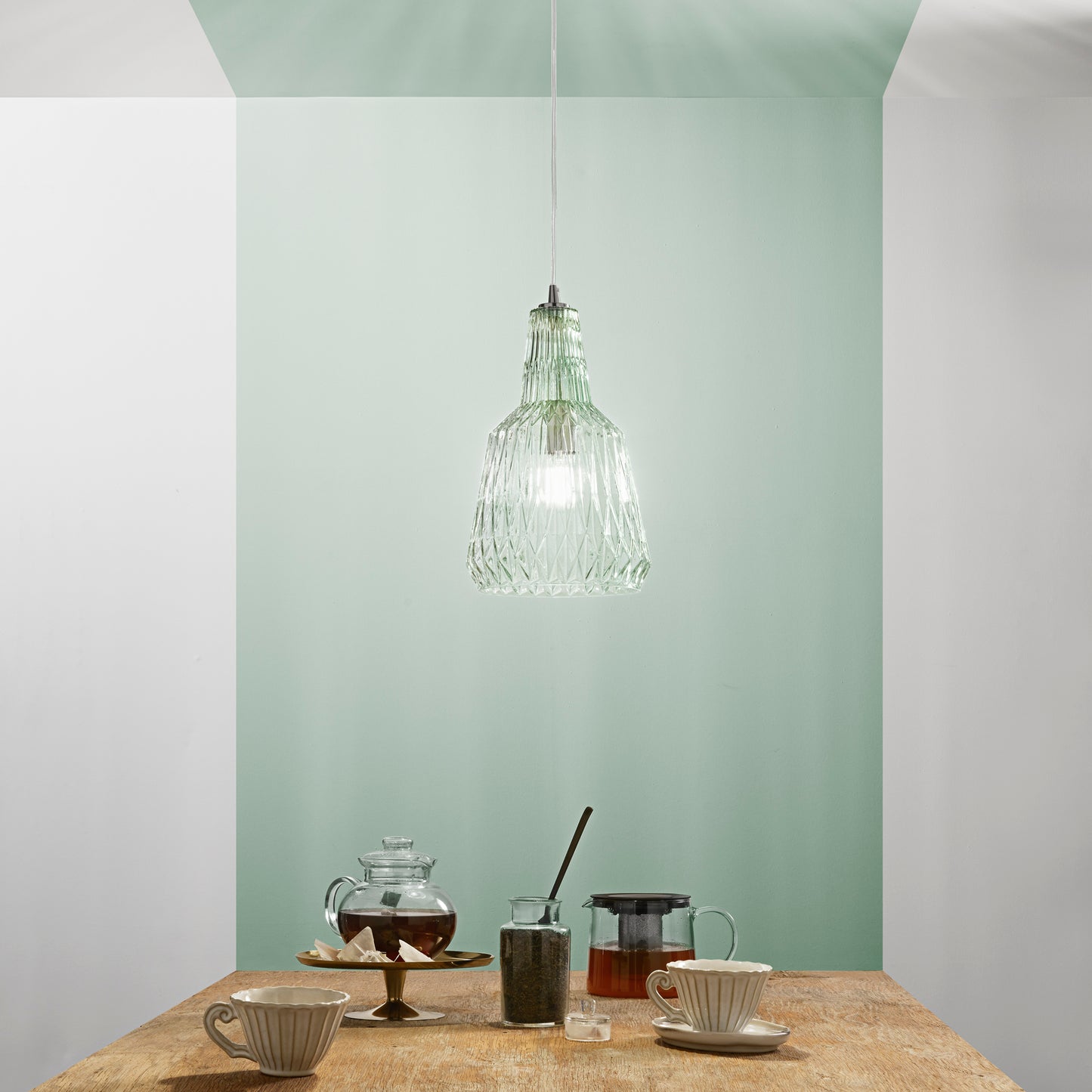 Sospensione GALWAY in vetro cristallo sfaccettato verde