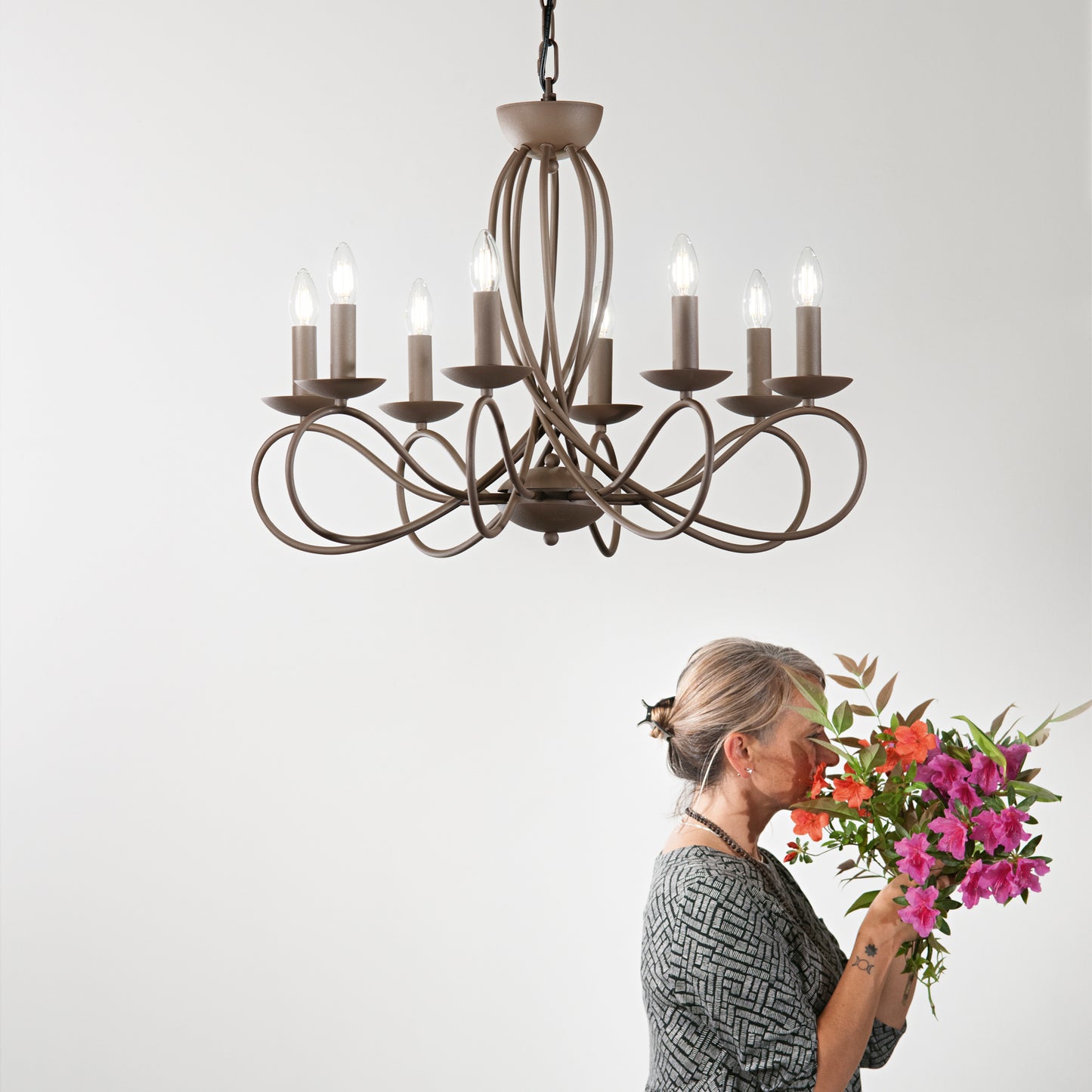 Lampadario a sospensione GINEVRA in metallo corten a otto luci