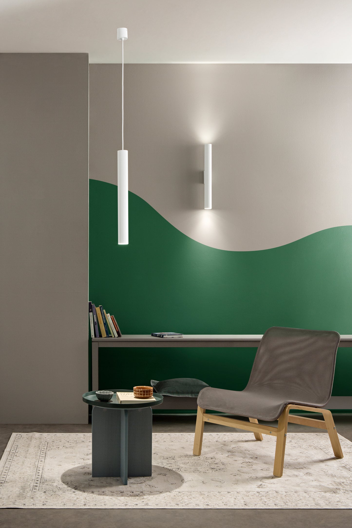 Sospensione LORD bianco in acciaio e alluminio punto luce singolo h 255cm.