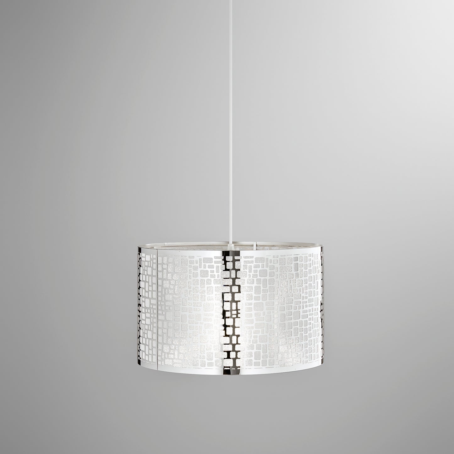Sospensione MAYA in acciaio cromato con decoro taglio laser h 100cm. 35 cm. Ø