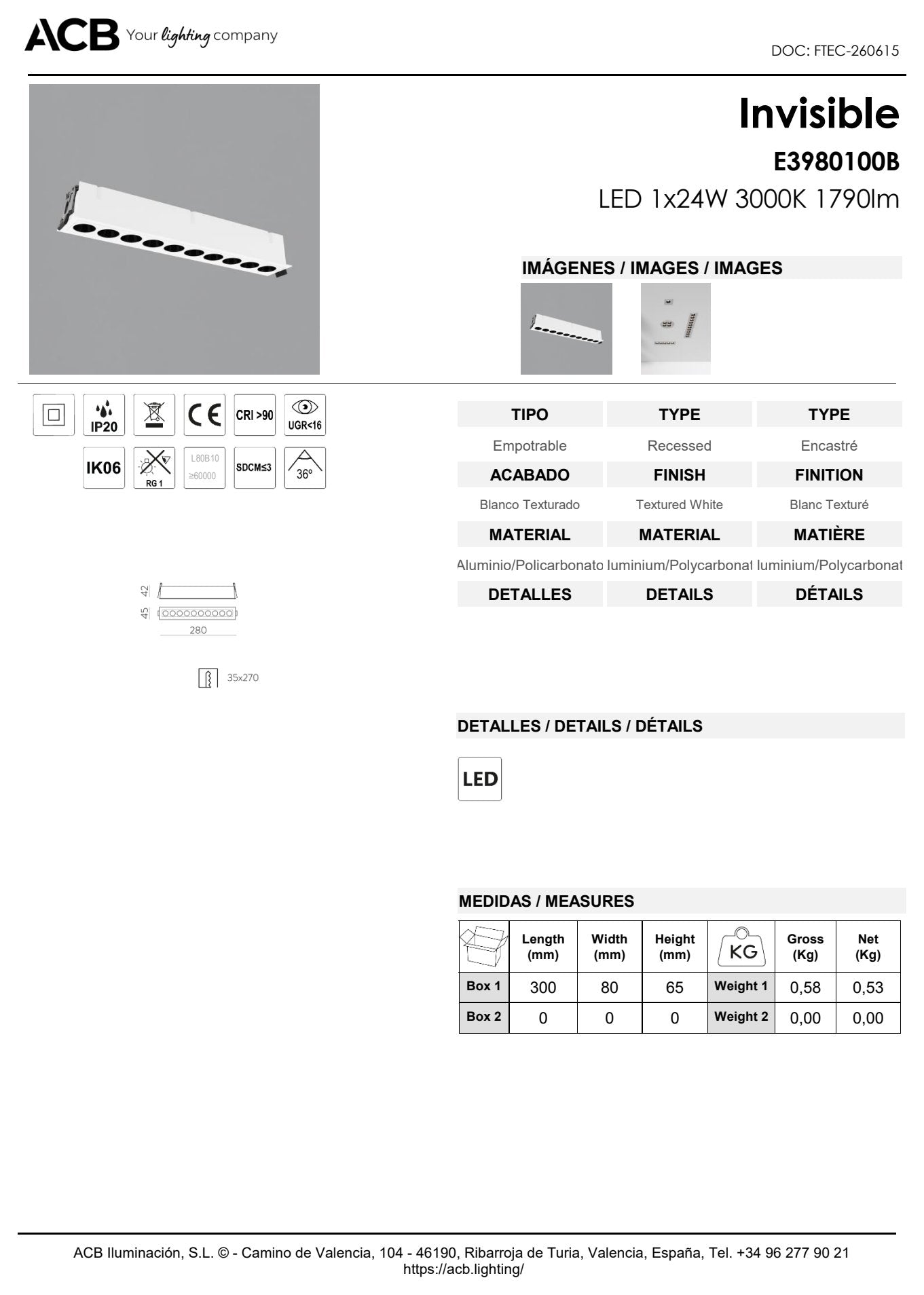 Scheda tecnica Invisible - ACB