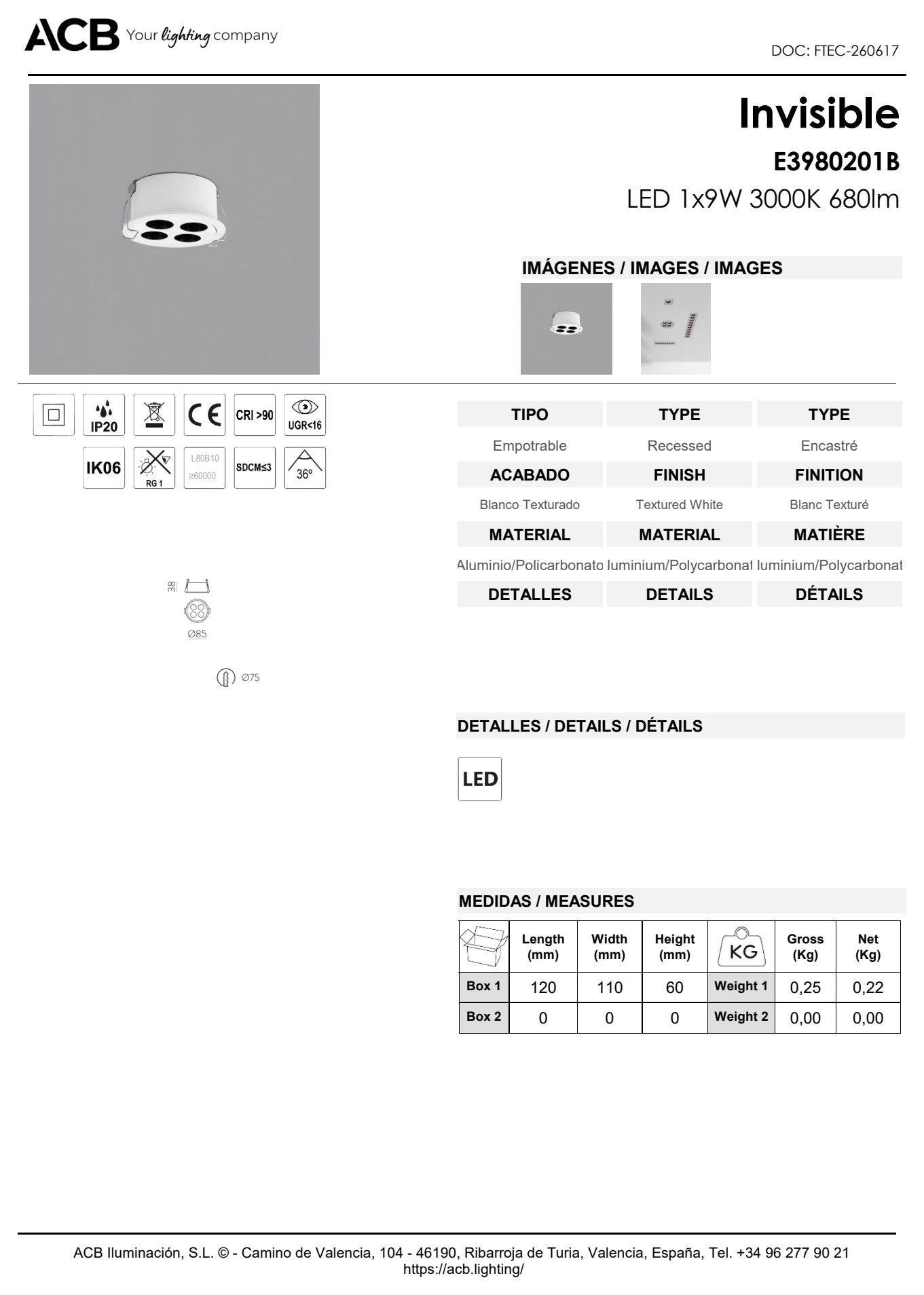 Scheda tecnica Invisible - ACB
