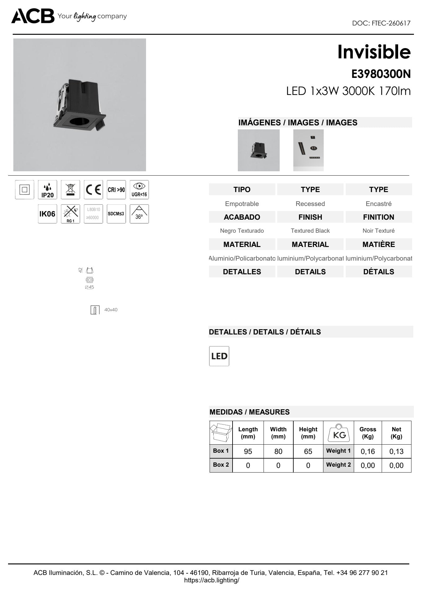 Scheda tecnica Invisible - ACB