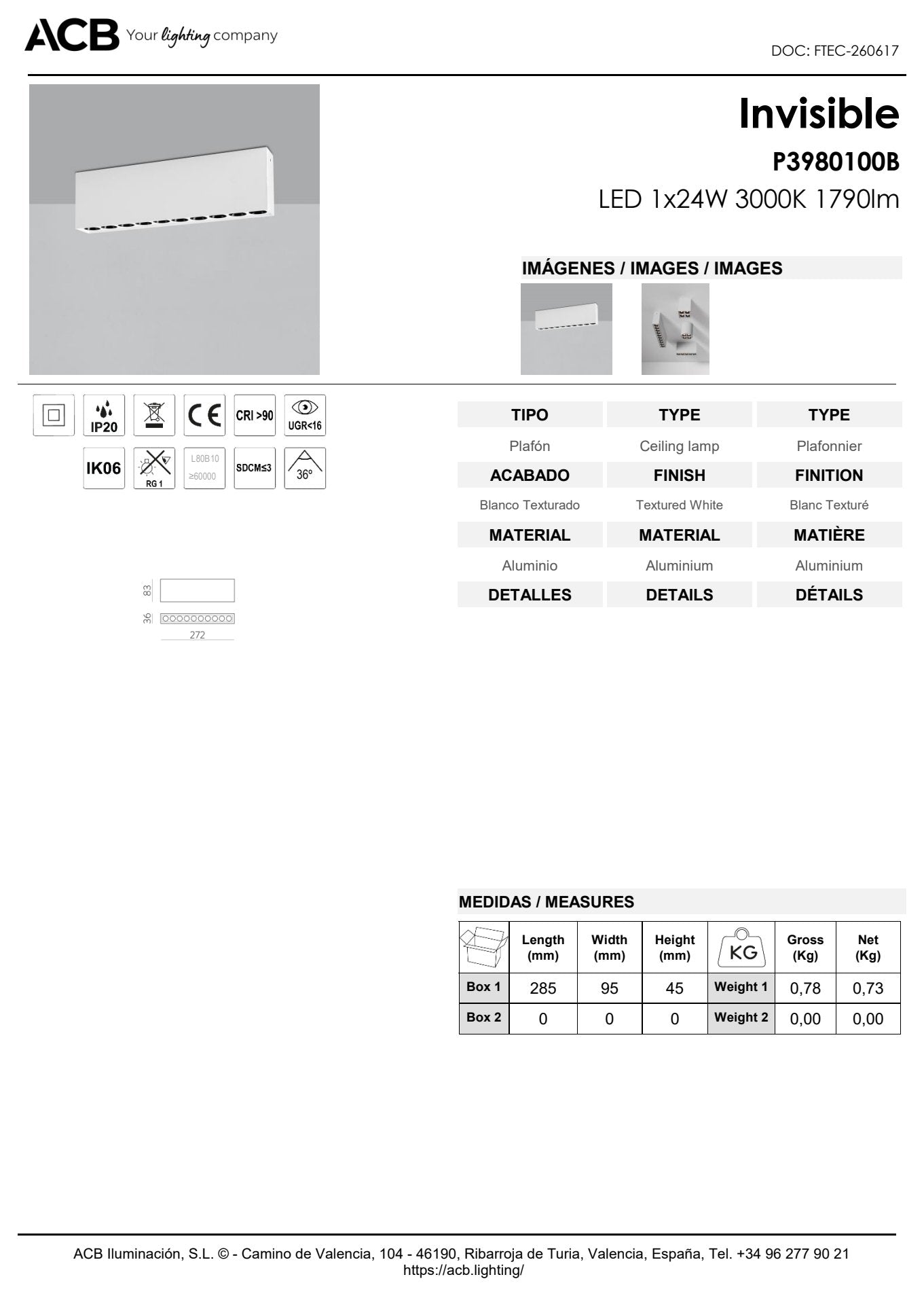 Scheda tecnica Invisible - ACB