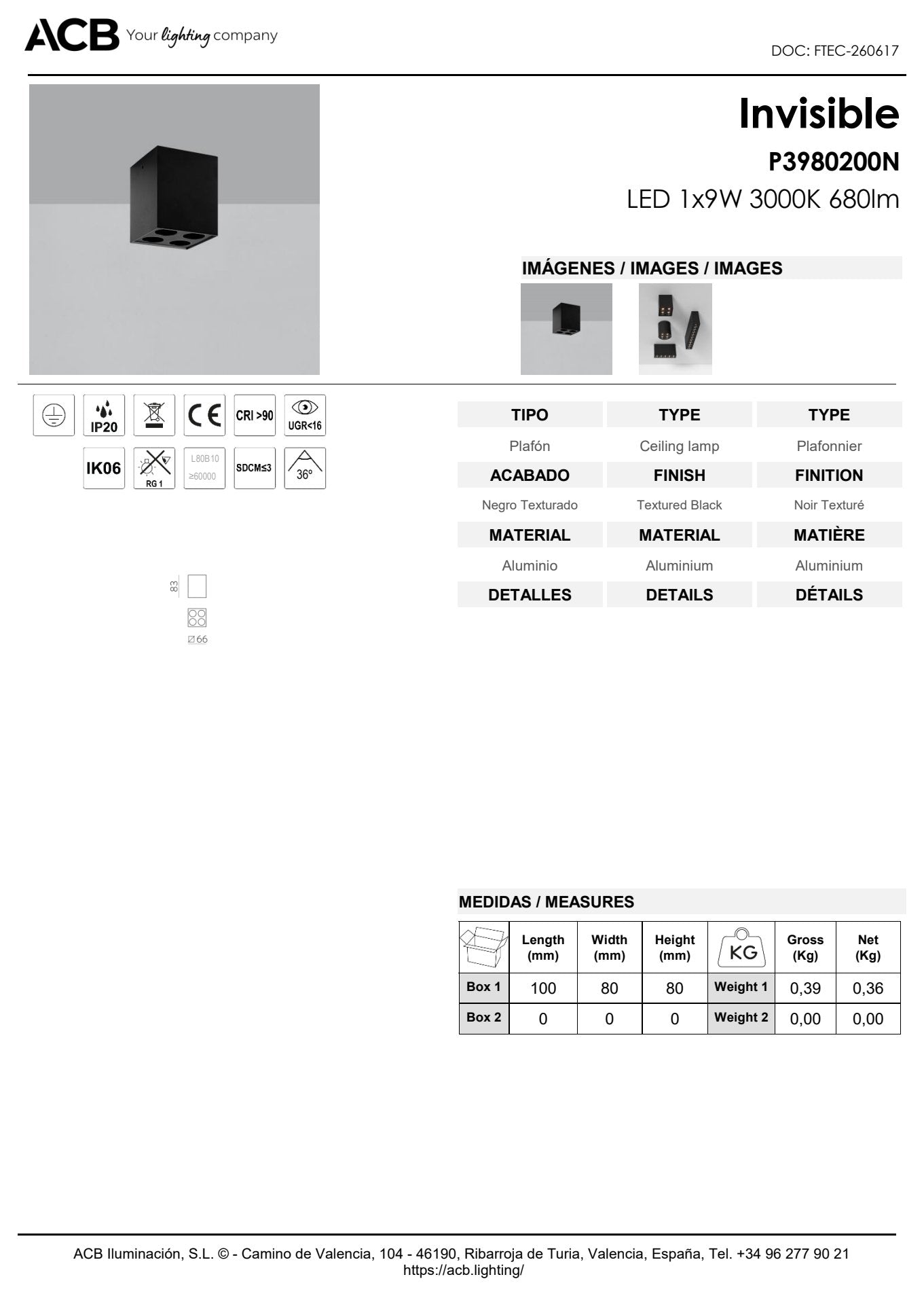 Scheda tecnica Invisible - ACB