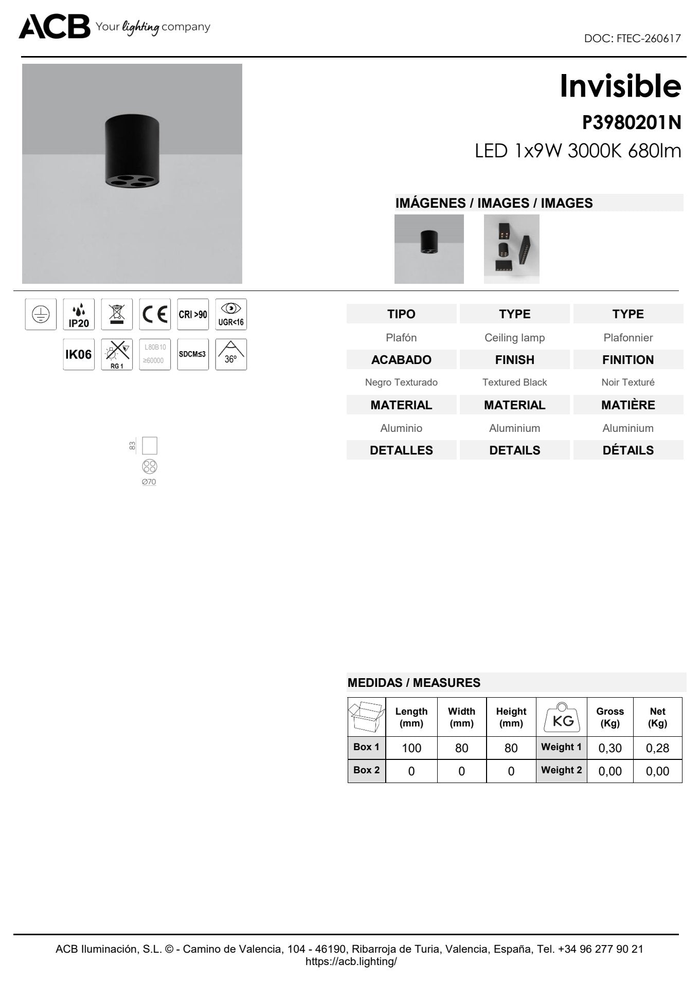 Scheda tecnica Invisible - ACB