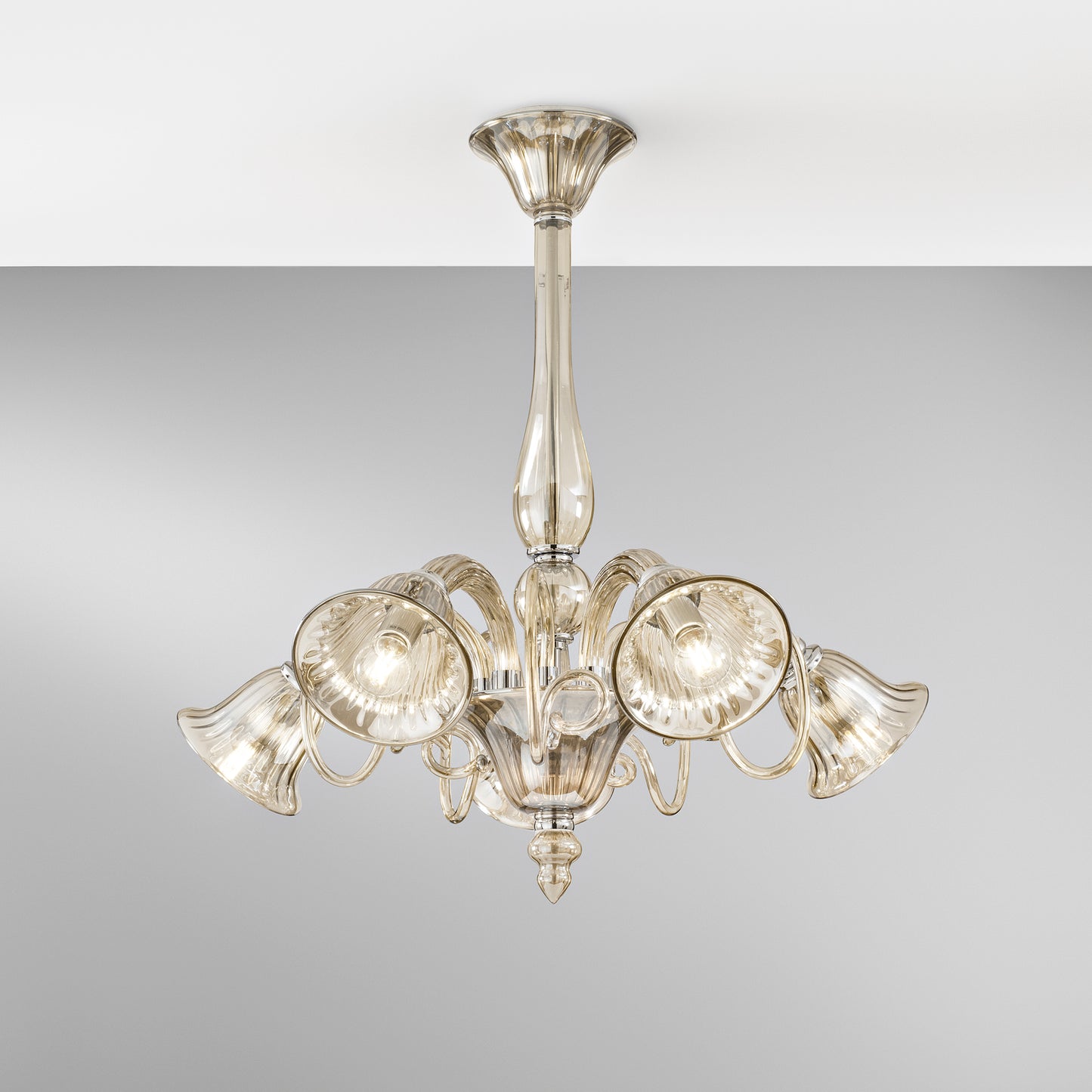 Lampadario POSEIDON in vetro champagne con 5 diffusori