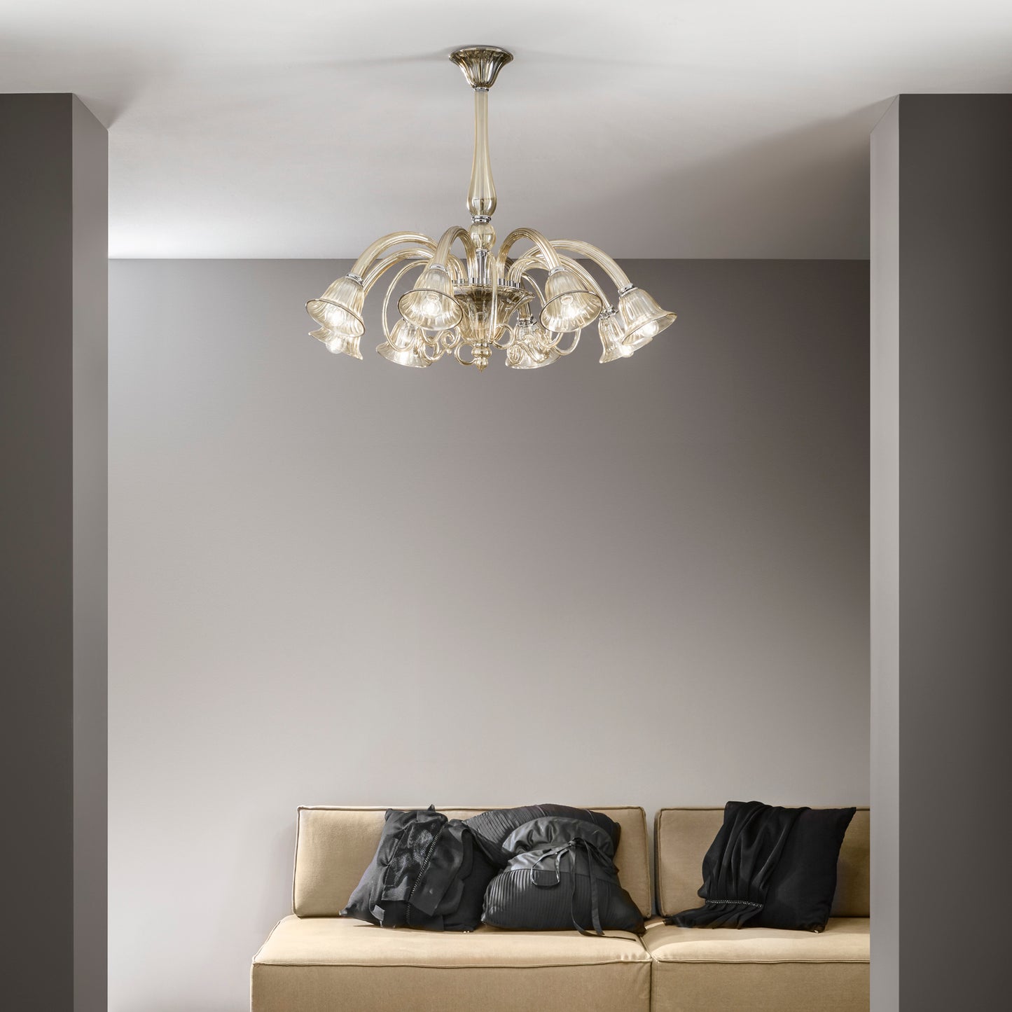 Lampadario POSEIDON in vetro champagne con 8 diffusori