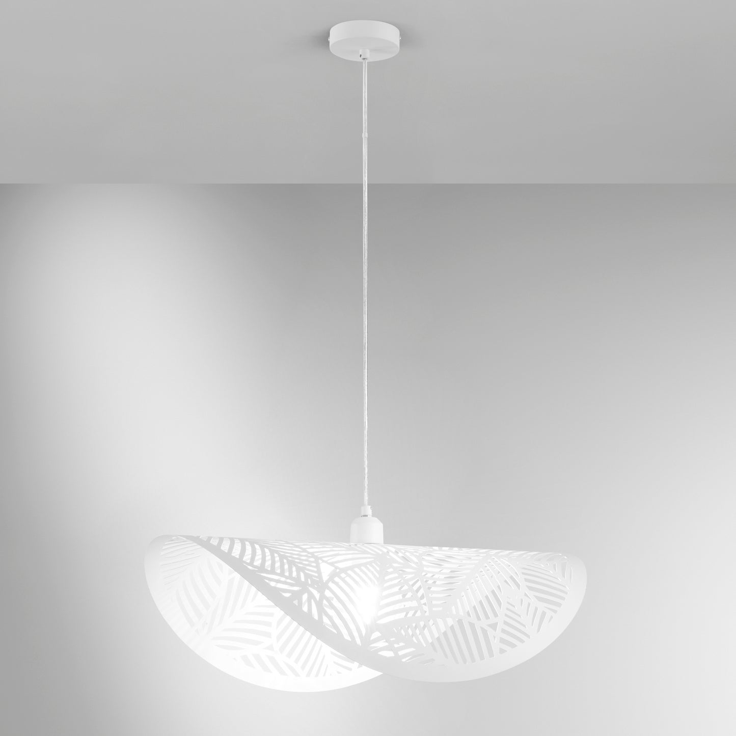 Sospensione RHEI-LEAF in metallo forato bianco a vela singola 60 cm.