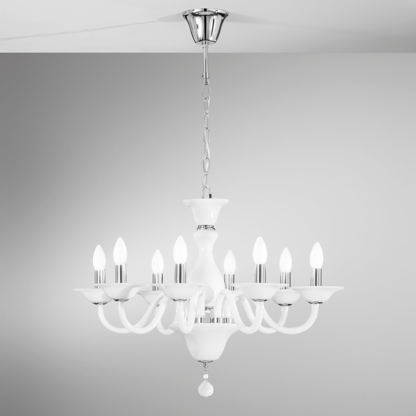 Lampadario SOFFIO in vetro bianco 8 luci