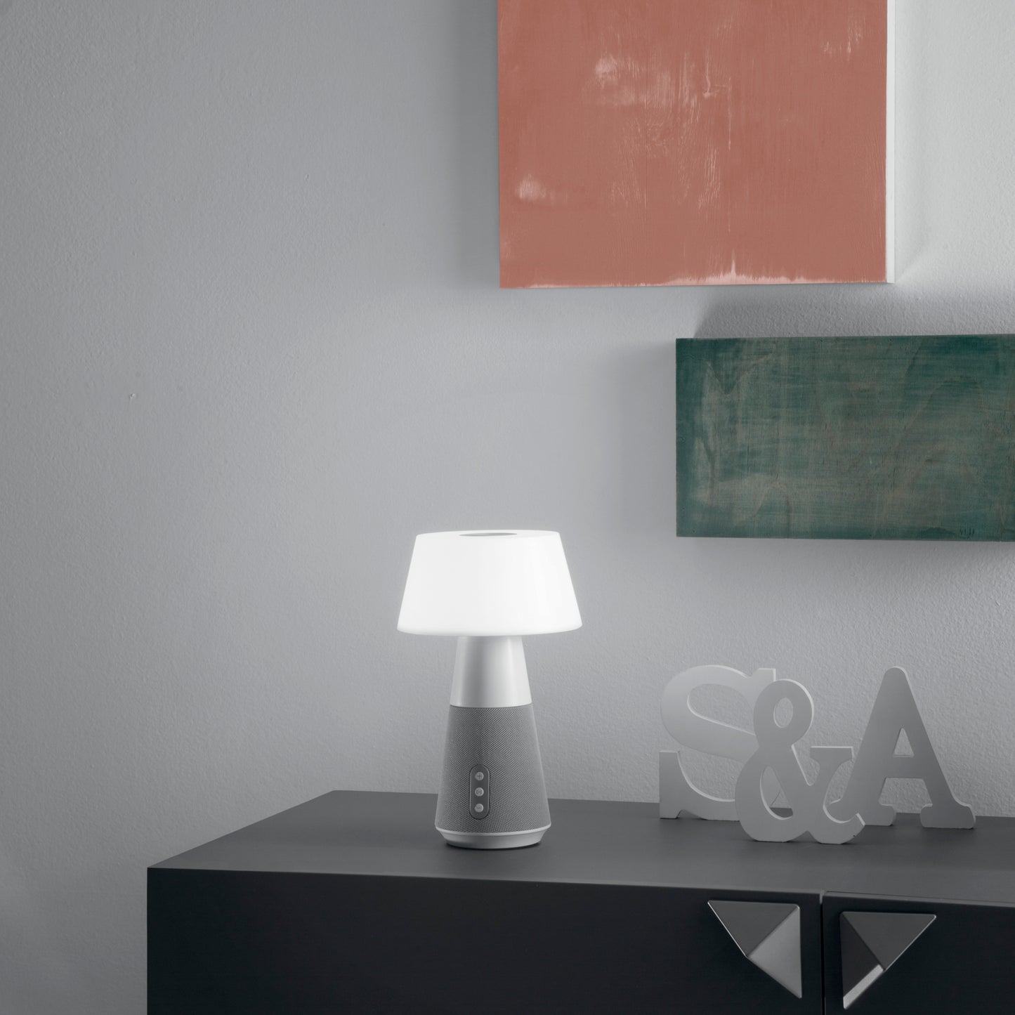 Lampada LED ricaricabile DECIBEL con speaker bluetooth touch dimmer e CCT