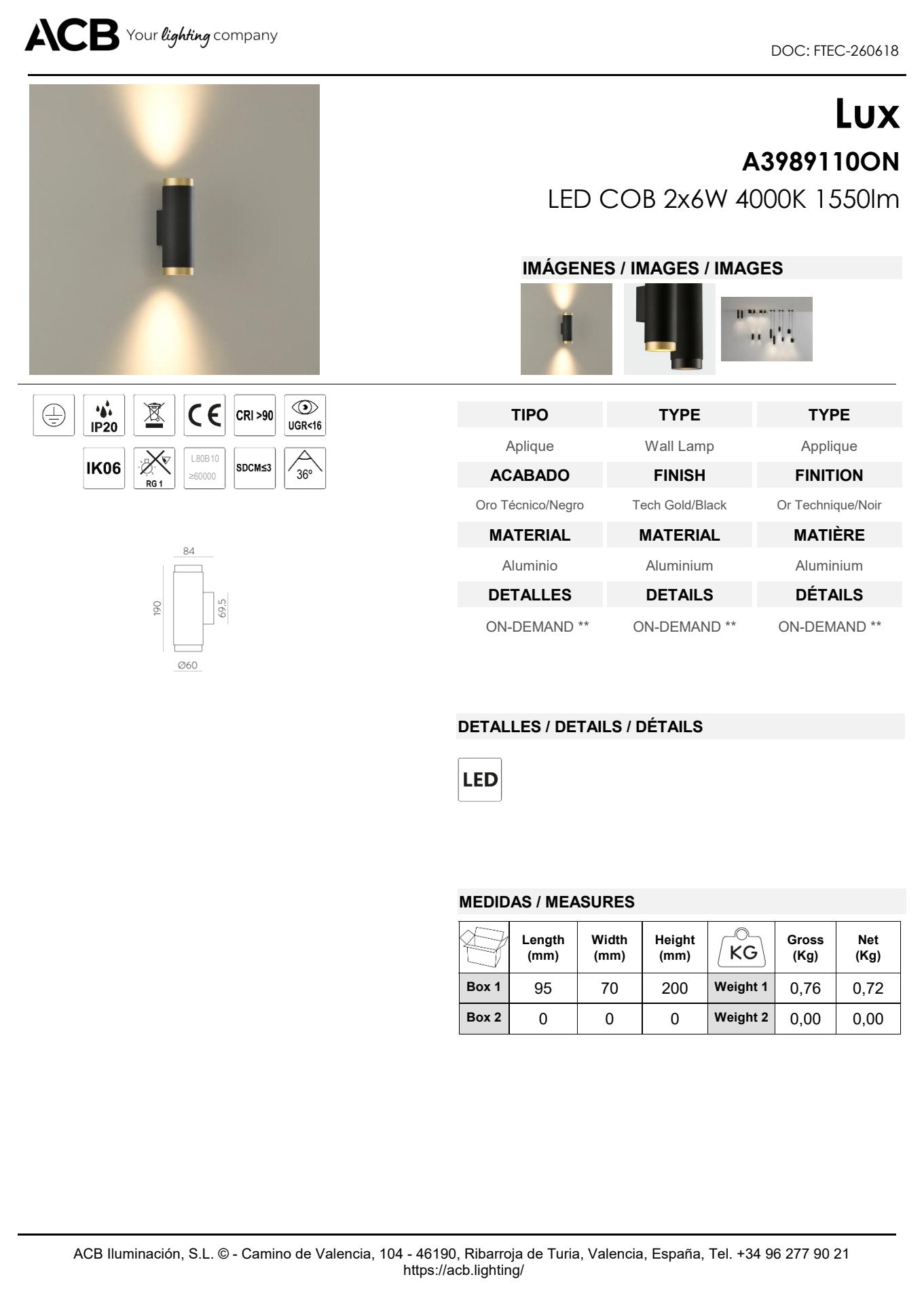Scheda tecnica Lux - ACB
