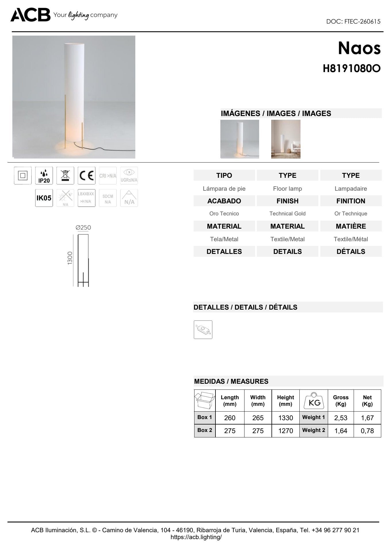 Scheda tecnica Naos - ACB