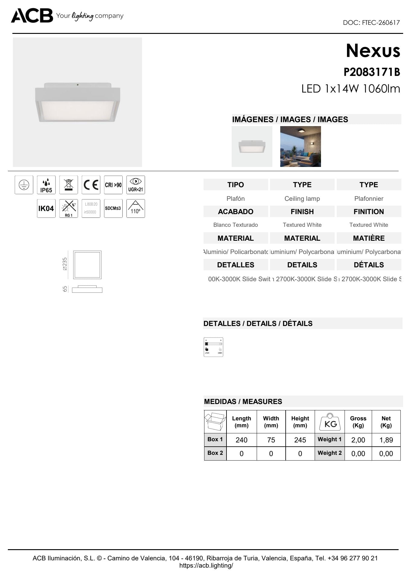 Scheda tecnica Nexus - ACB