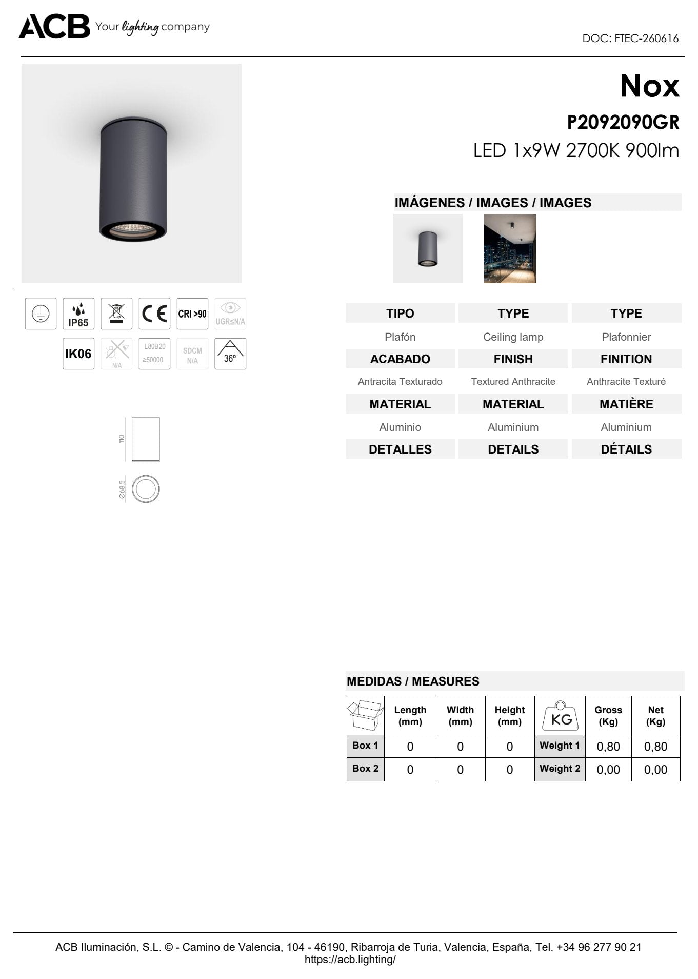 Scheda tecnica Nox - ACB