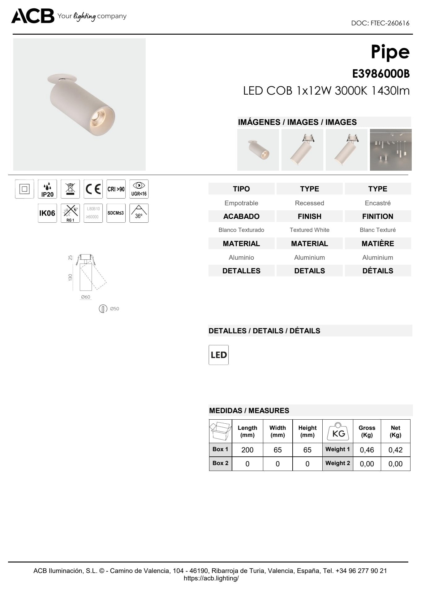 Scheda tecnica Pipe - ACB