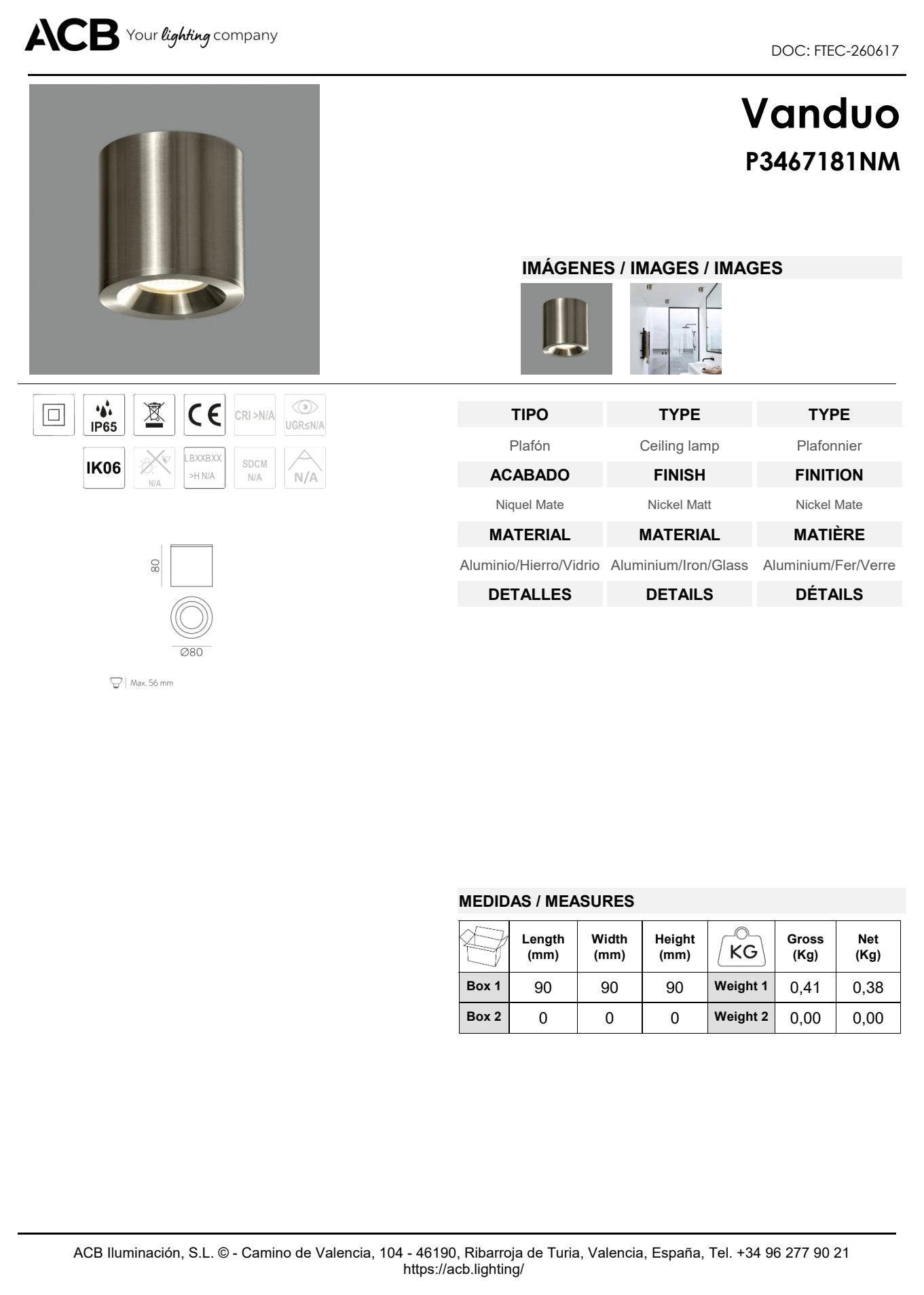 Scheda tecnica Vanduo - ACB