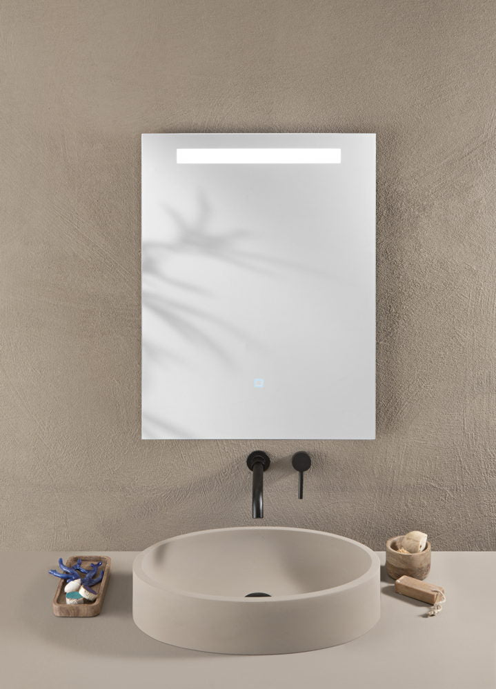 Specchio LINEA con illuminazione a LED, rettangolare, CCT 3 temperature, pulsante touch dimming, pellicola antideflagrante, 50 x 70 cm