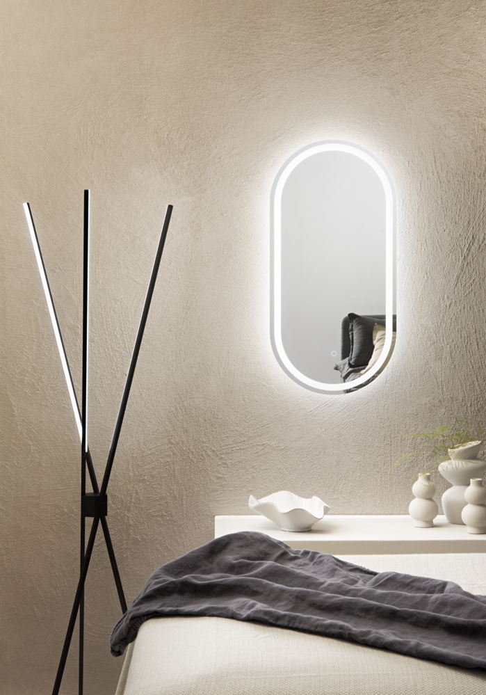 Specchio QUEEN ovale con illuminazione a LED, CCT 3 temperature, touch, pellicola antideflagrante, 40 X 80 cm