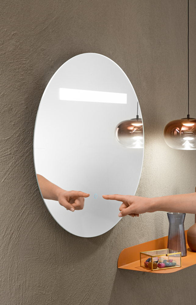 Specchio LINEA con illuminazione a LED, tondo, CCT 3 temperature, pulsante touch dimming, pellicola antideflagrante, 60 cm
