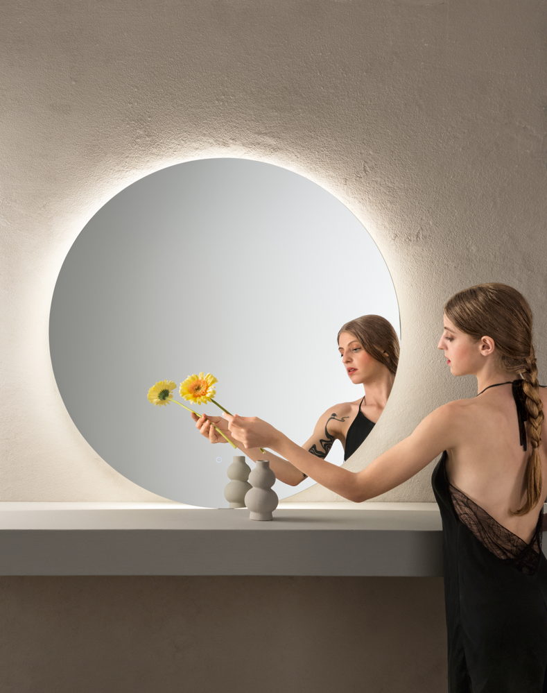 Specchio EYETECH tondo con illuminazione a LED, CCT 3 temperature, Touch dimming, pellicola antideflagrante, 100 cm