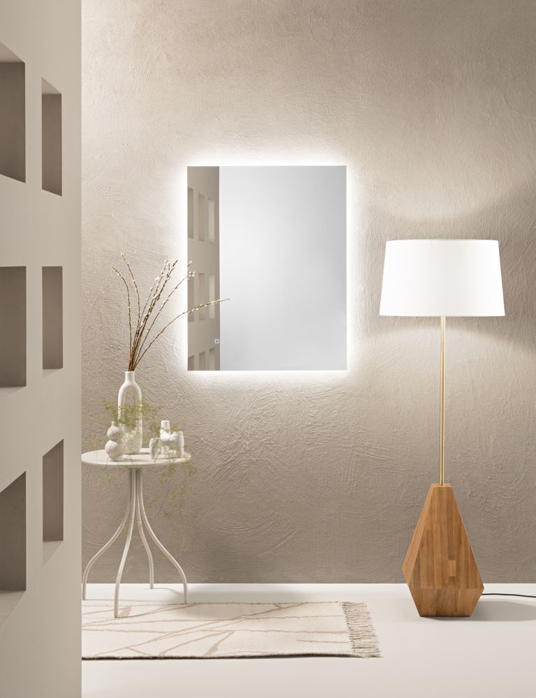 Specchio HALO con illuminazione a LED, rettangolare, CCT 3 temperature, pulsante touch dimming, pellicola antideflagrante, 80 cm