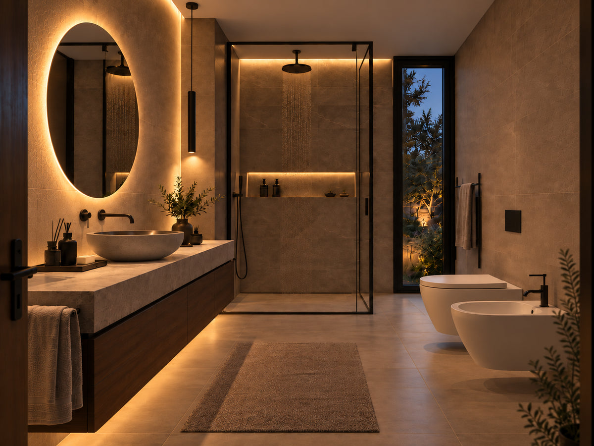 Bagno con la luce di progetto