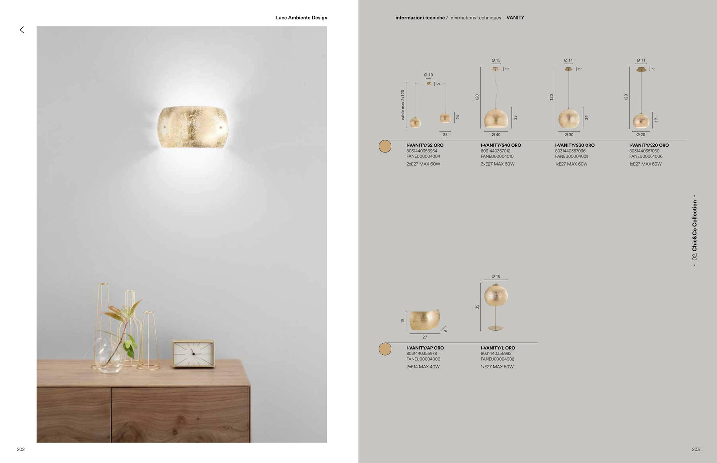Scheda tecnica VANITY - Luce Ambiente Design