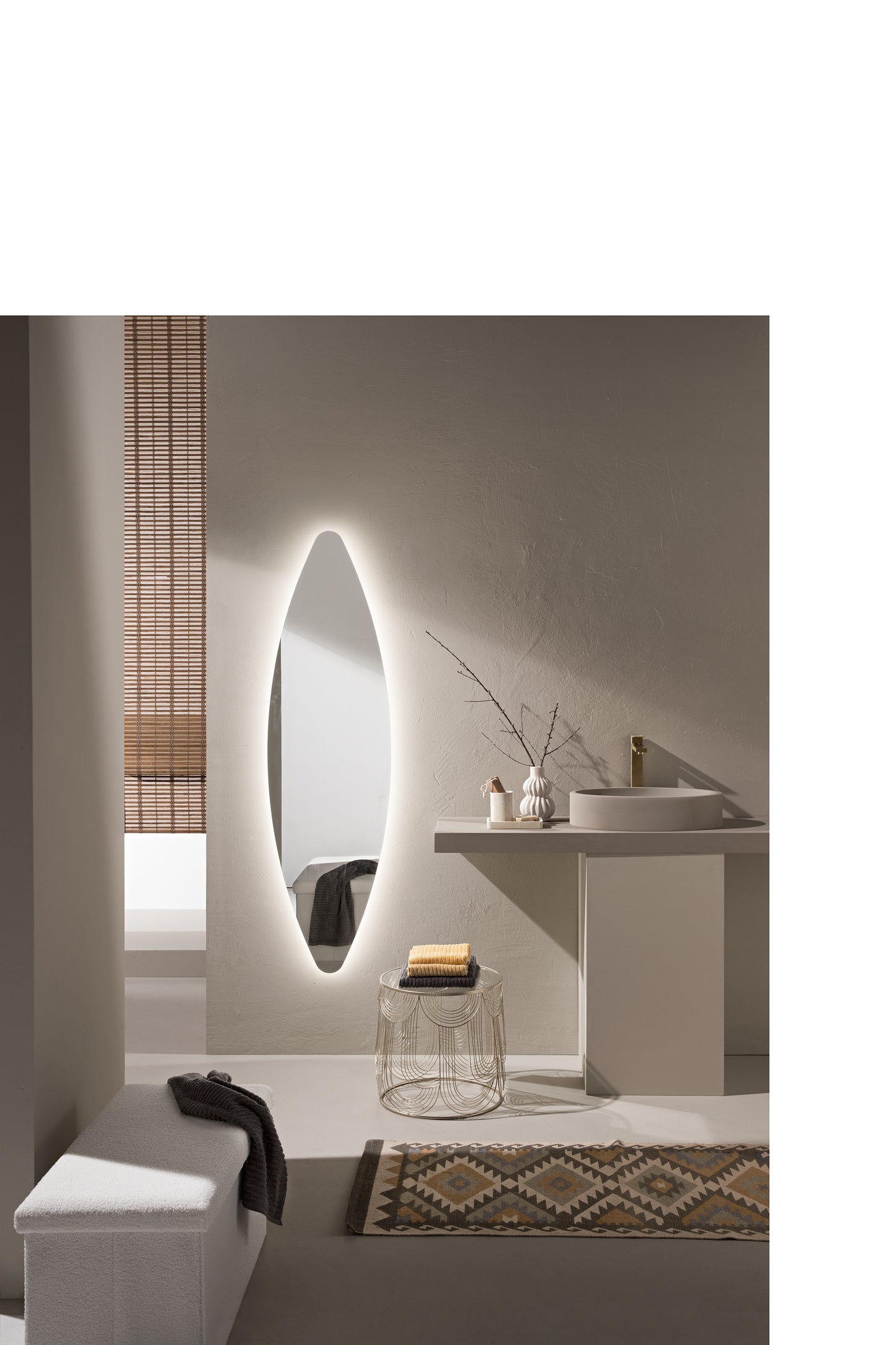 Specchio REM ovale con illuminazione a LED, CCT 2 temperature, pellicola antideflagrante, 160 x 45 cm