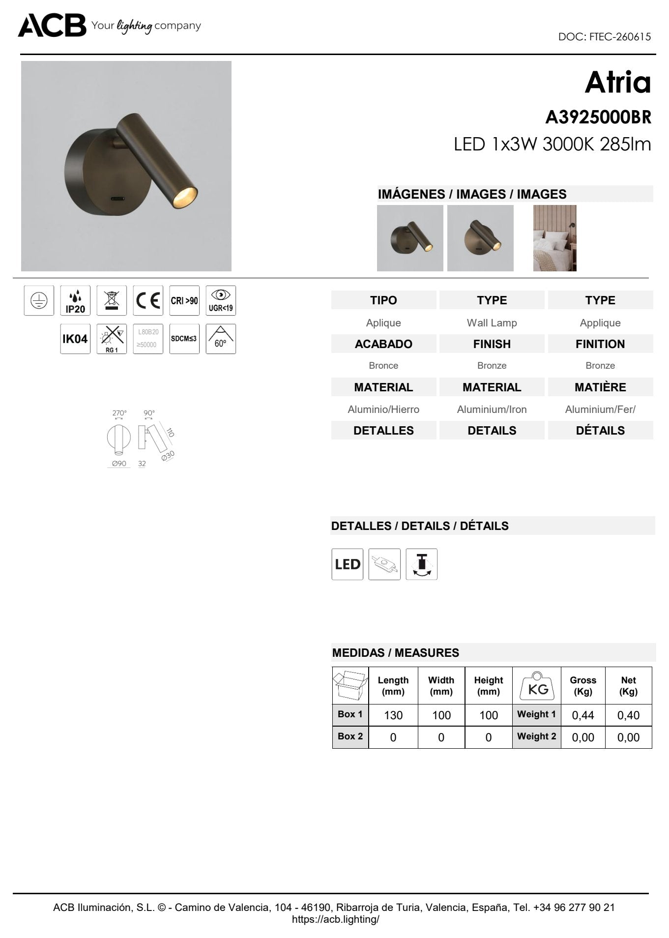 Scheda tecnica Atria - ACB