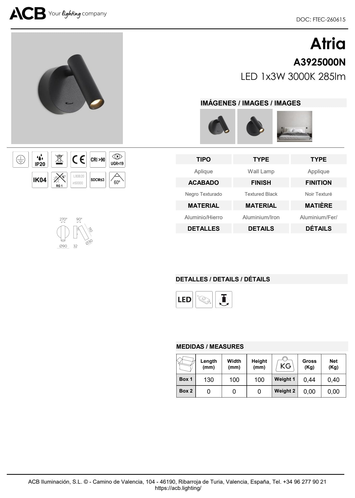 Scheda tecnica Atria - ACB